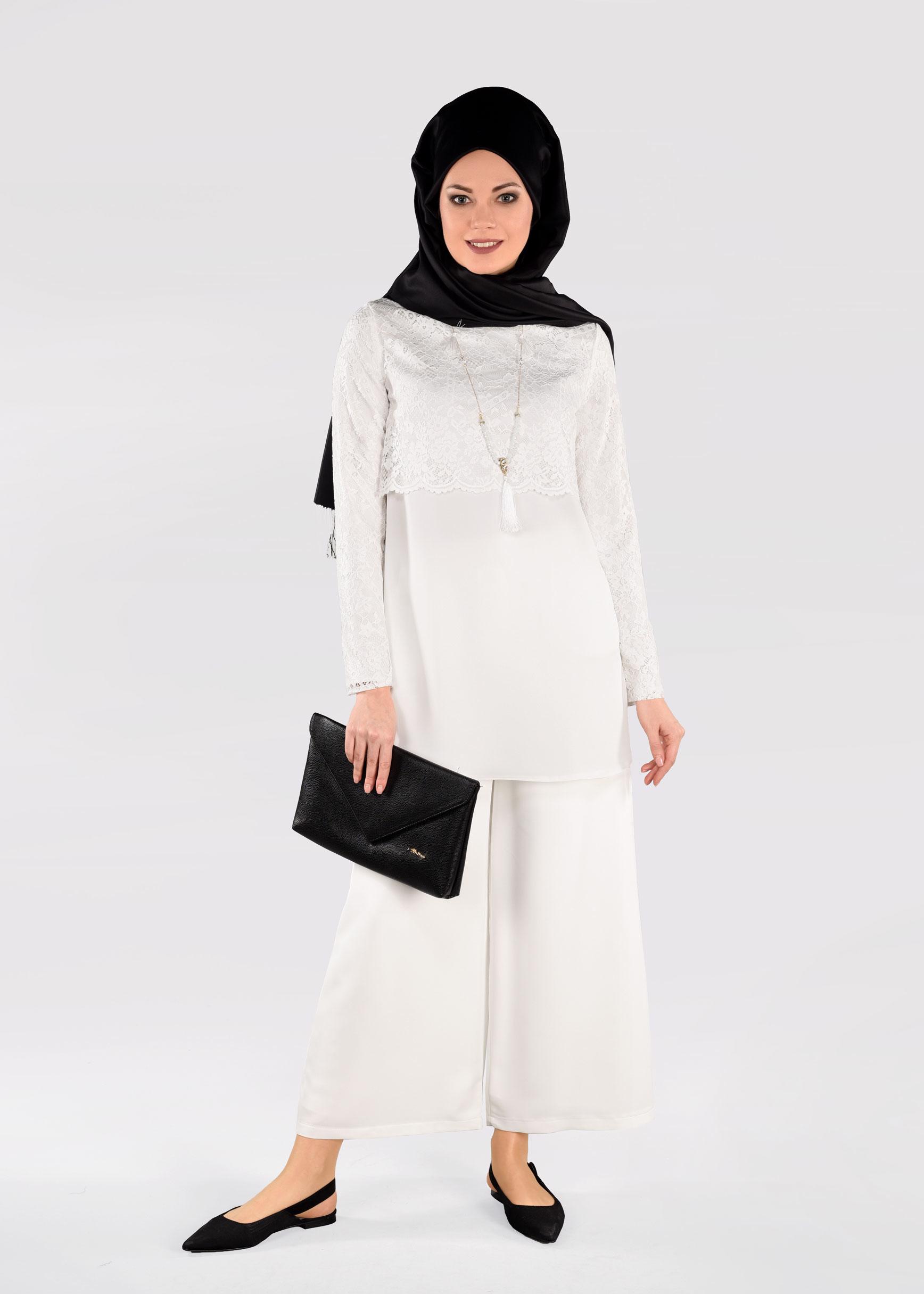 Tesettür giyim BEYAZ 4959-1 NEPAL 7580 2&prime;Lİ PANT.TAKIM 38/44 TEK40