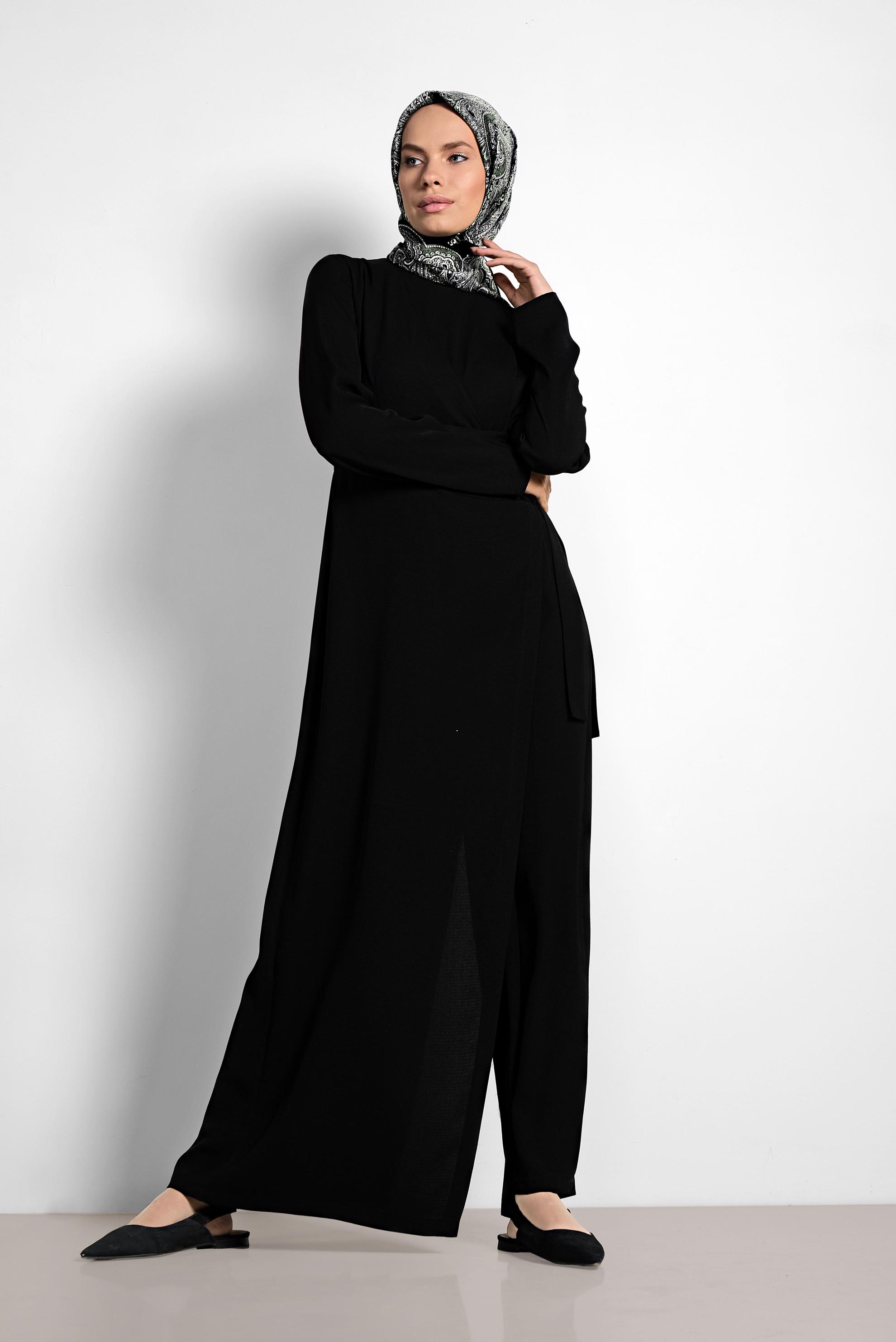Tesettür giyim SİYAH YANDAN BAĞLAMALI TULUM 4172