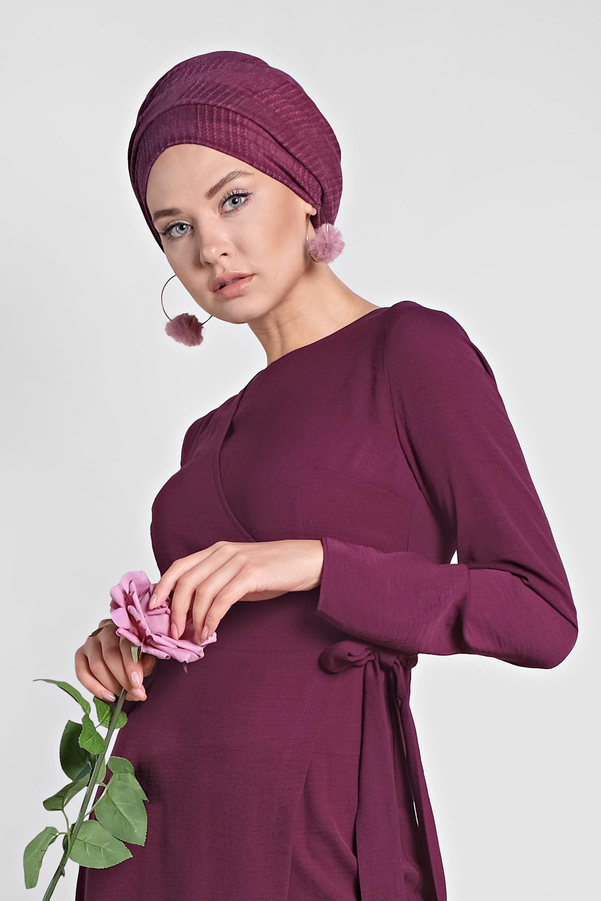 Tesettür giyim MOR YANDAN BAĞLAMALI TULUM 4172