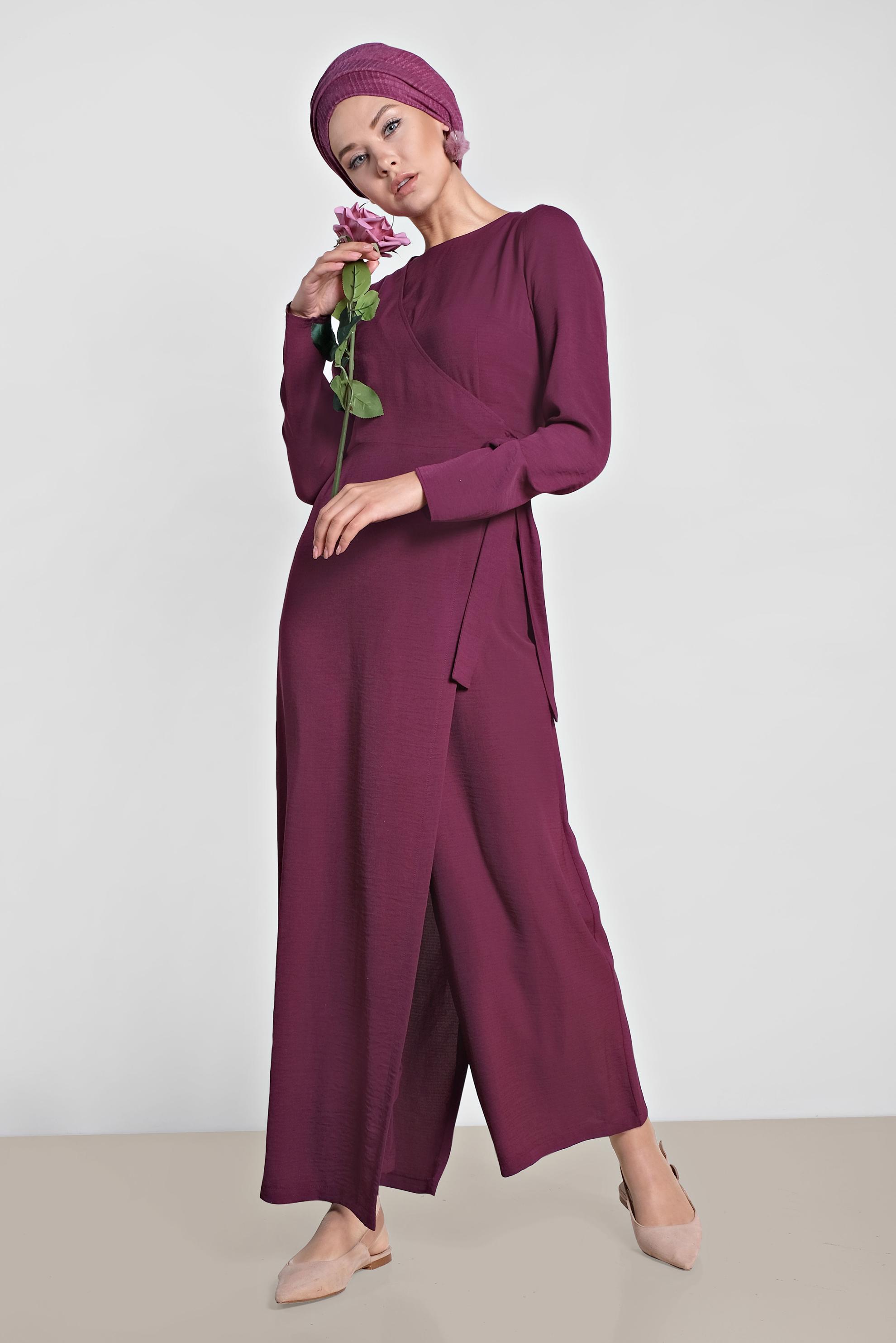 Tesettür giyim MOR YANDAN BAĞLAMALI TULUM 4172