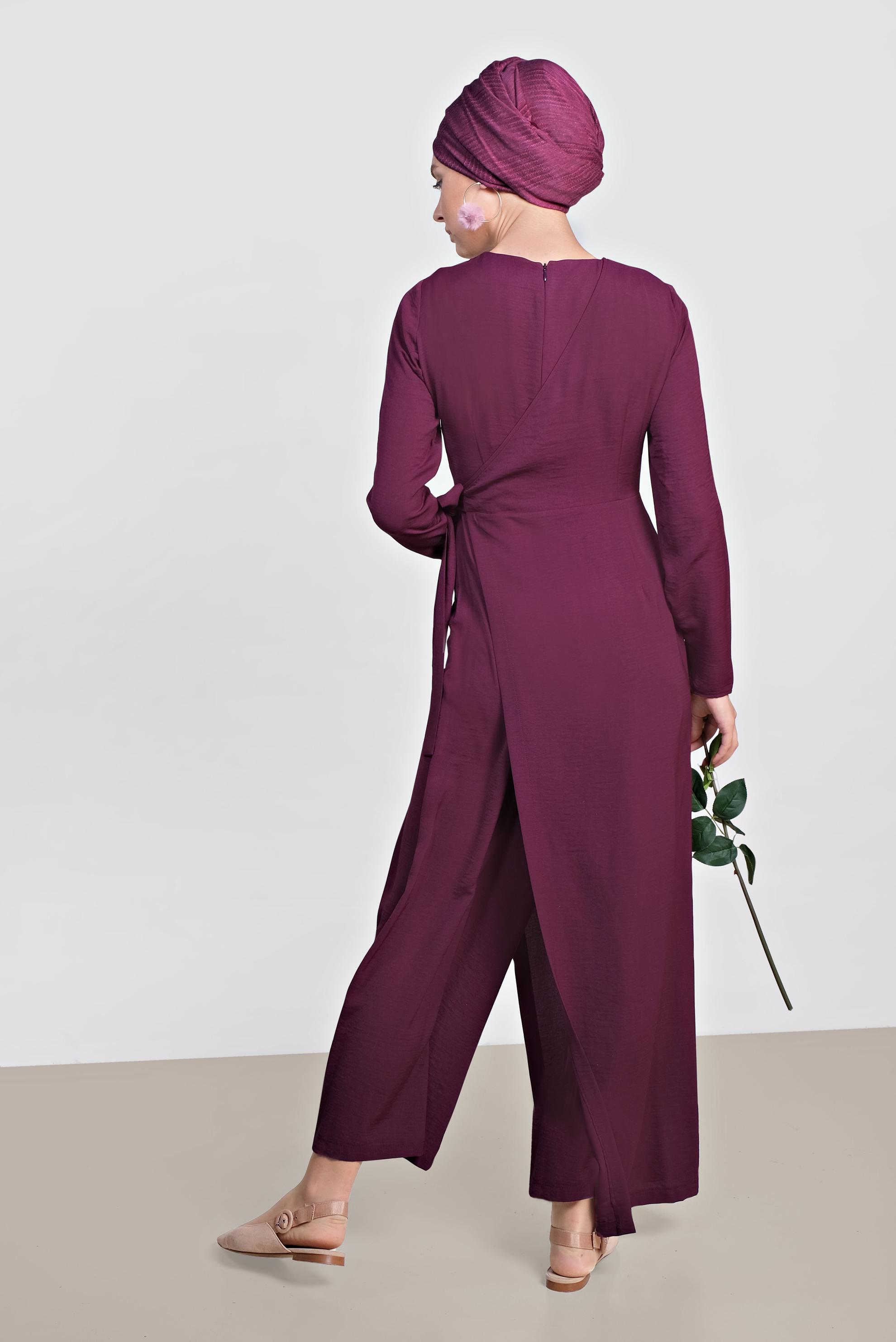 Tesettür giyim MOR YANDAN BAĞLAMALI TULUM 4172