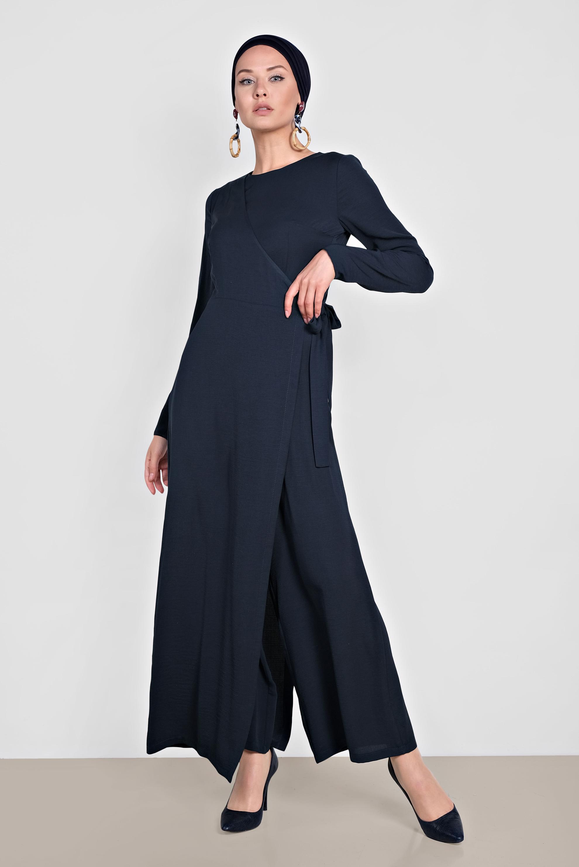 Tesettür giyim LACİVERT YANDAN BAĞLAMALI TULUM 4172