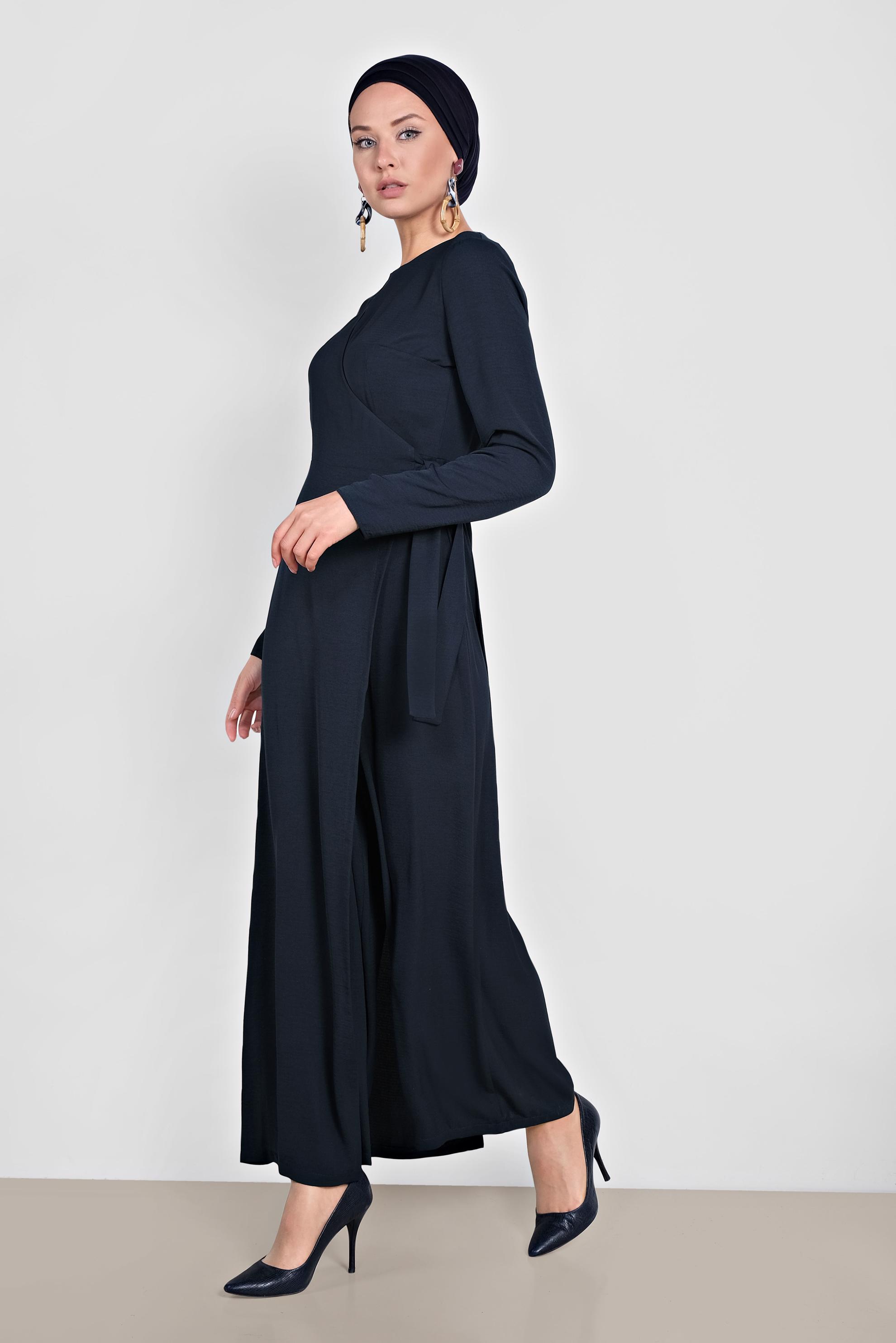Tesettür giyim LACİVERT YANDAN BAĞLAMALI TULUM 4172