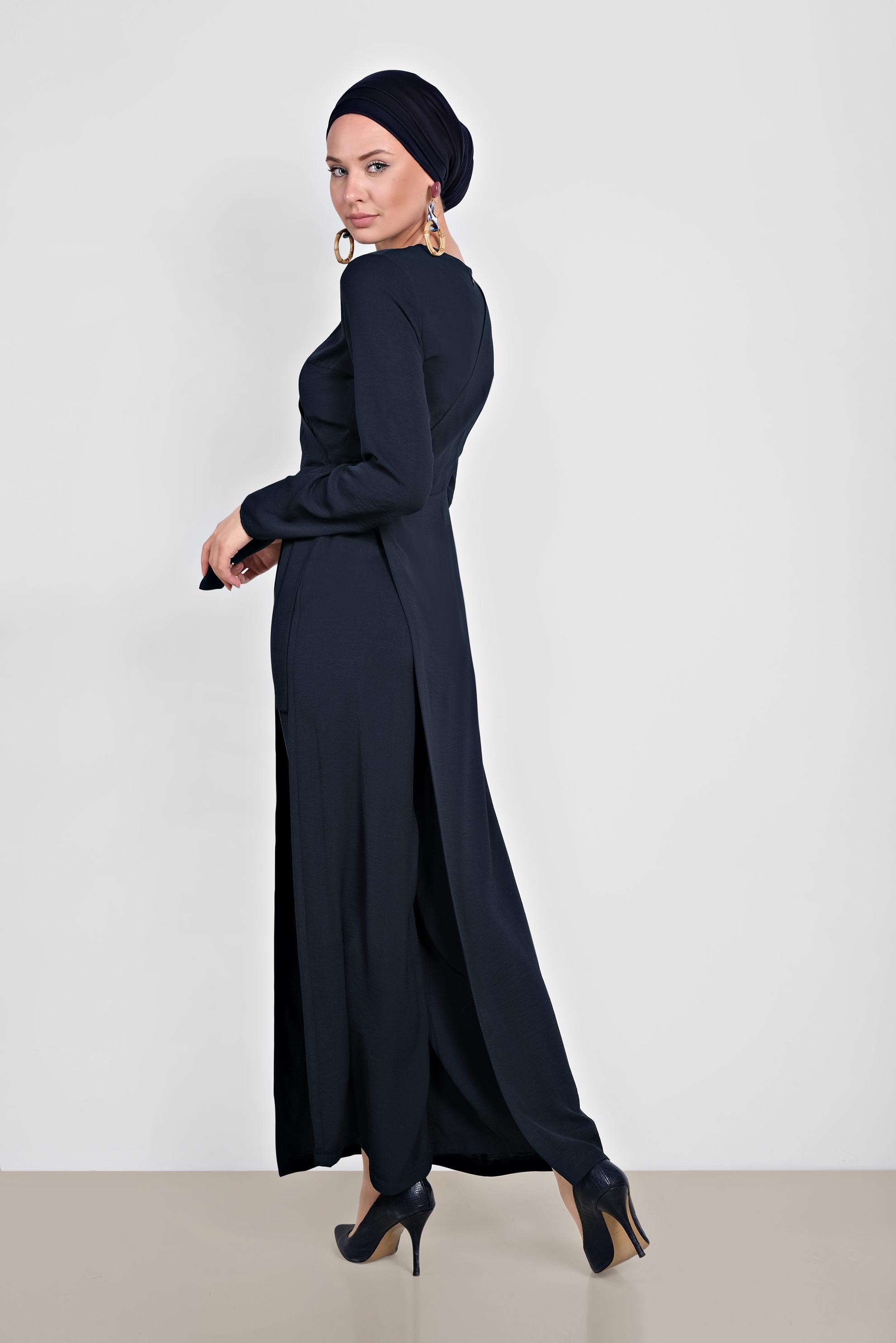 Tesettür giyim LACİVERT YANDAN BAĞLAMALI TULUM 4172