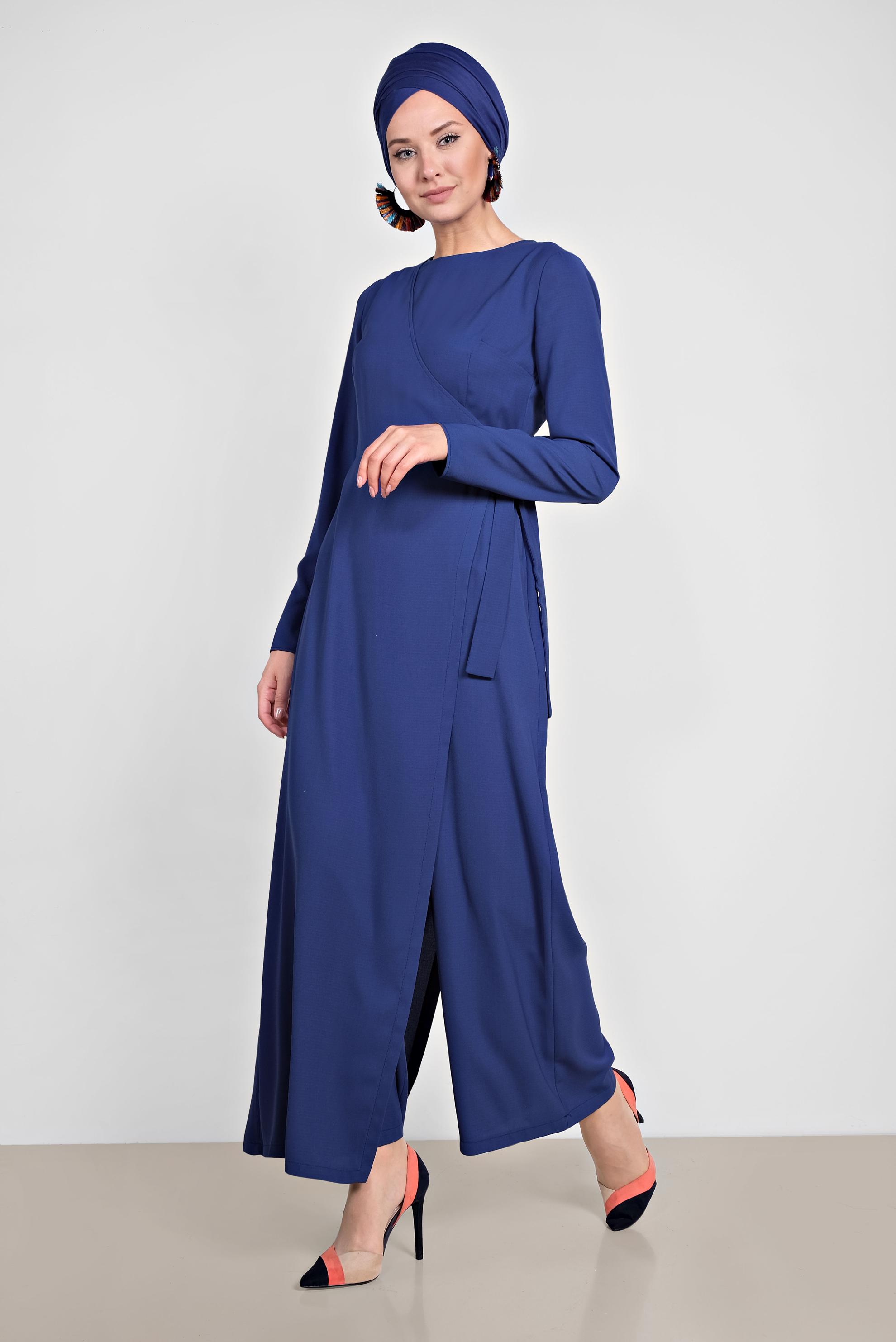 Tesettür giyim LACİVERT YANDAN BAĞLAMALI TULUM 4172