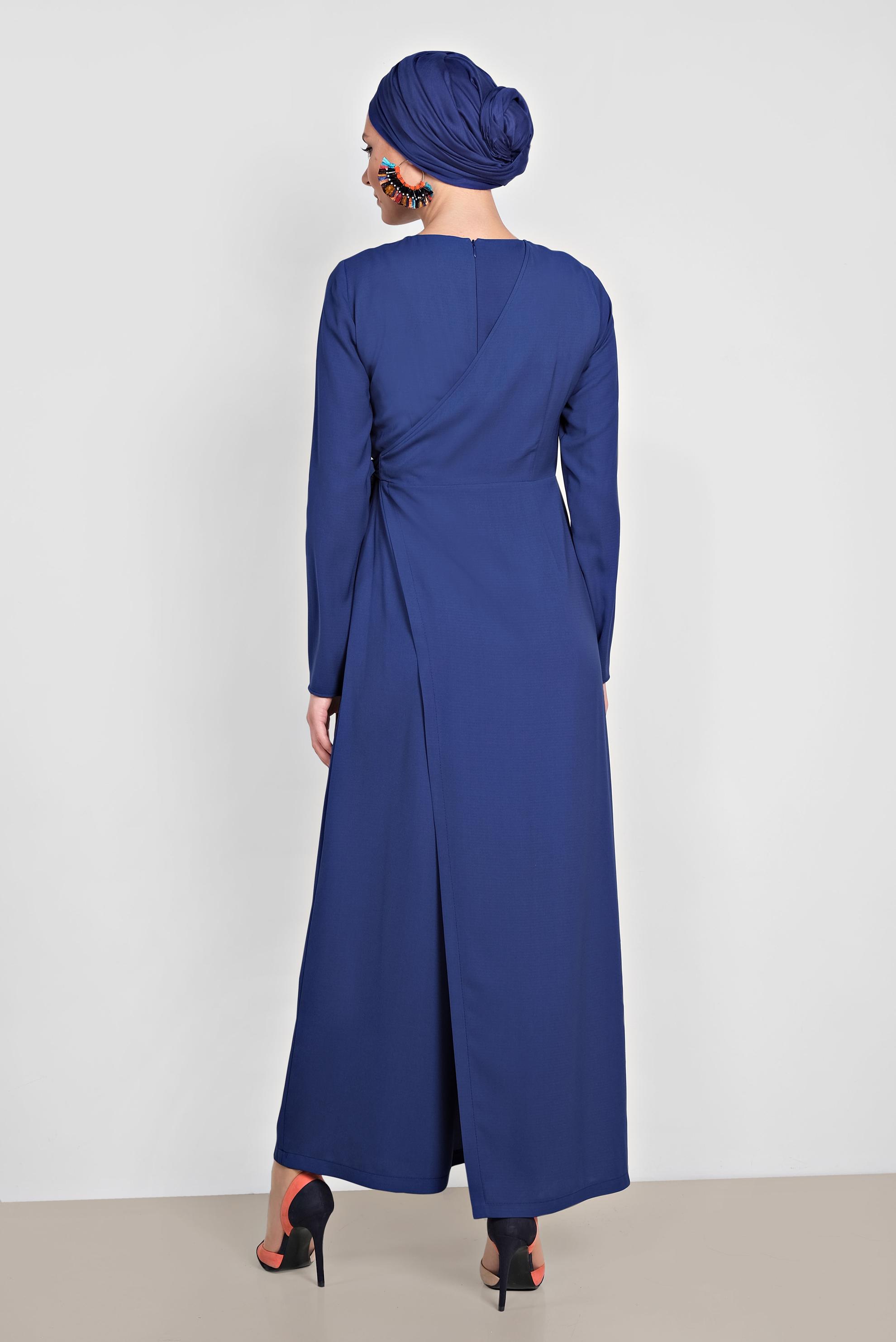 Tesettür giyim LACİVERT YANDAN BAĞLAMALI TULUM 4172