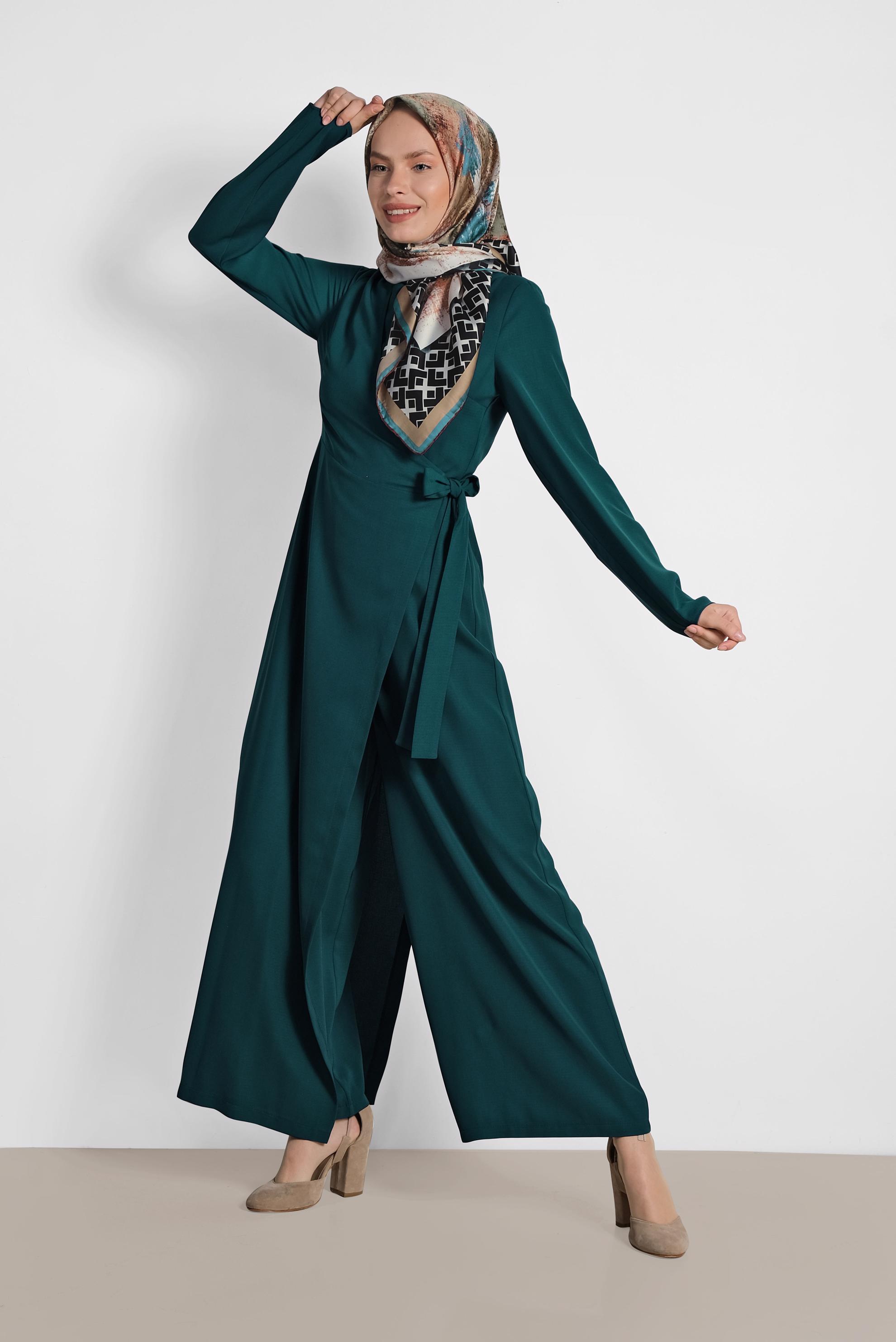 Tesettür giyim YEŞİL YANDAN BAĞLAMALI TULUM 4172
