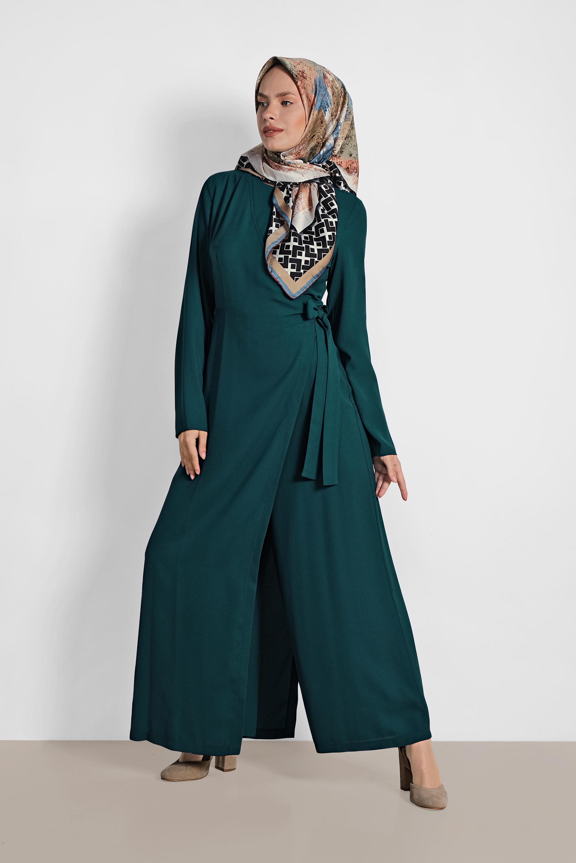 Tesettür giyim YEŞİL YANDAN BAĞLAMALI TULUM 4172