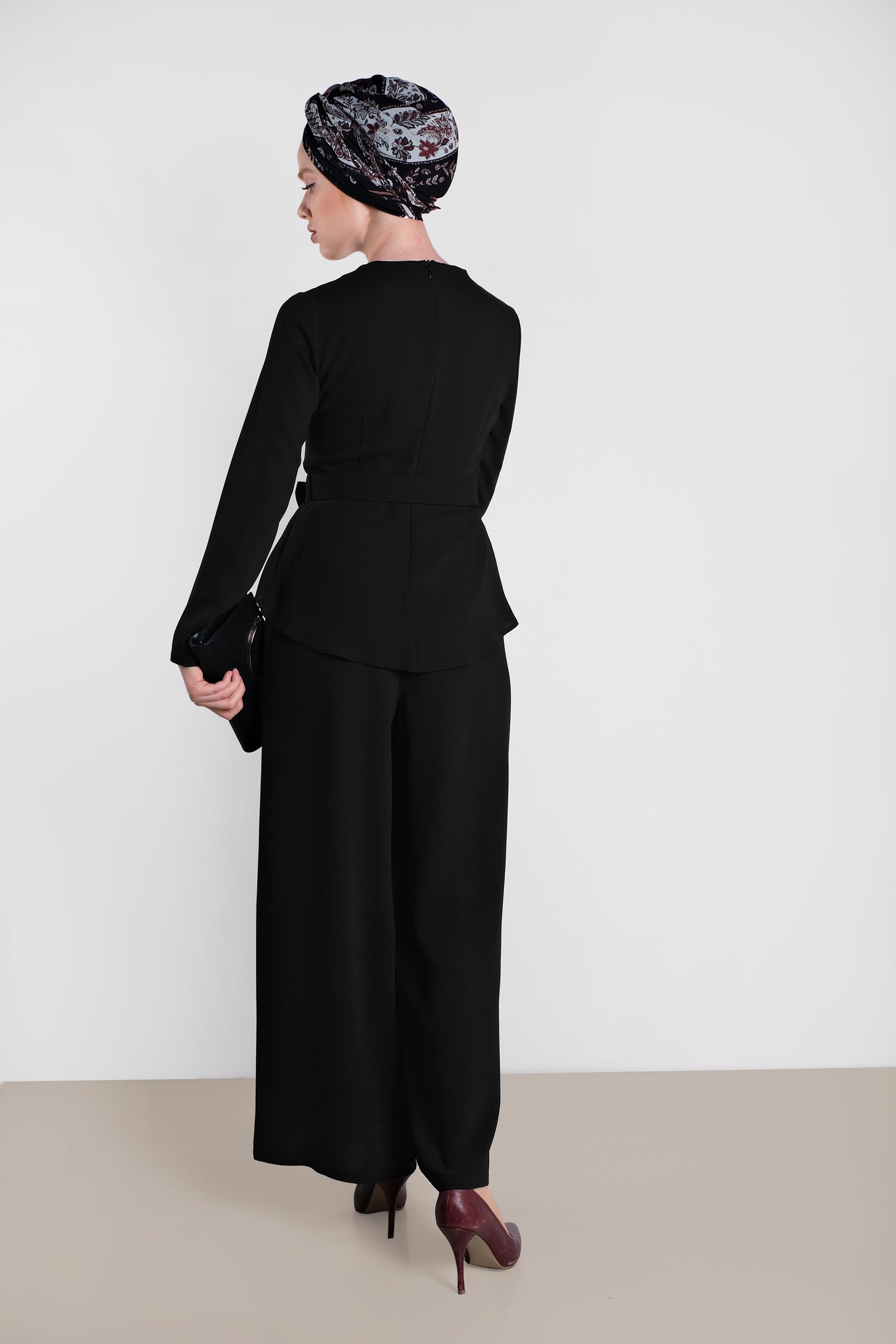 Tesettür giyim SİYAH KEMER DETAYLI TULUM 4480 