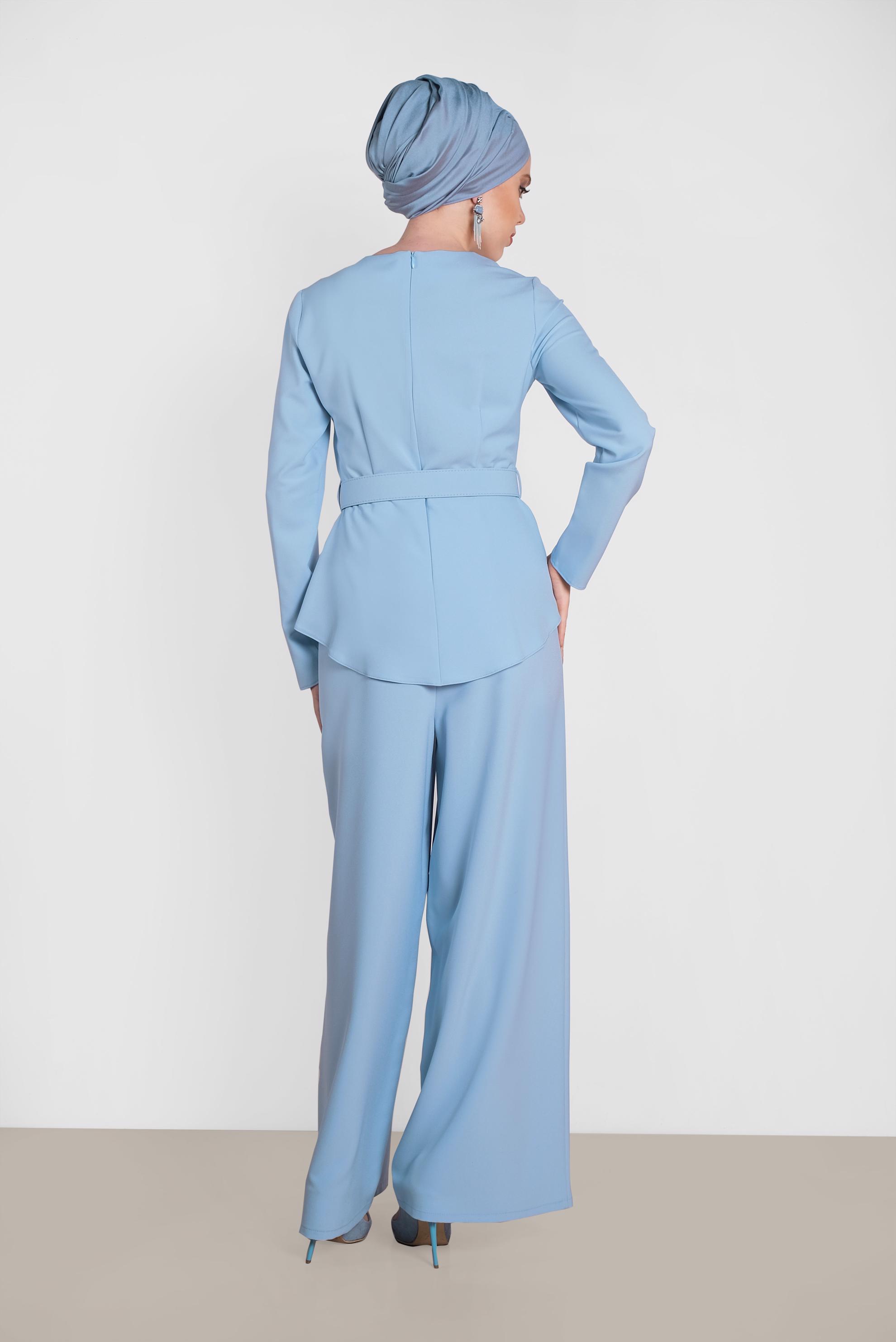 Tesettür giyim MAVİ KEMER DETAYLI TULUM 4480 