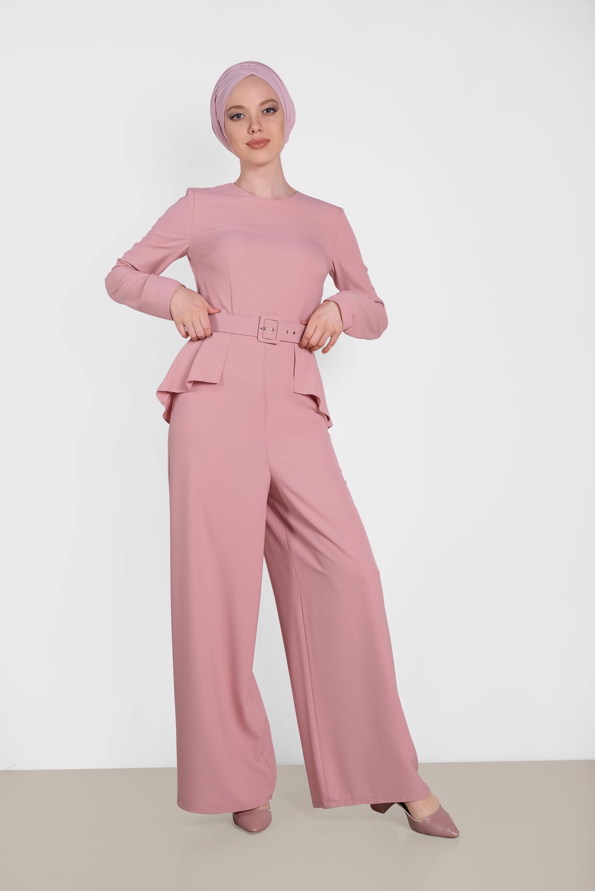Tesettür giyim PUDRA KEMER DETAYLI TULUM 4480 