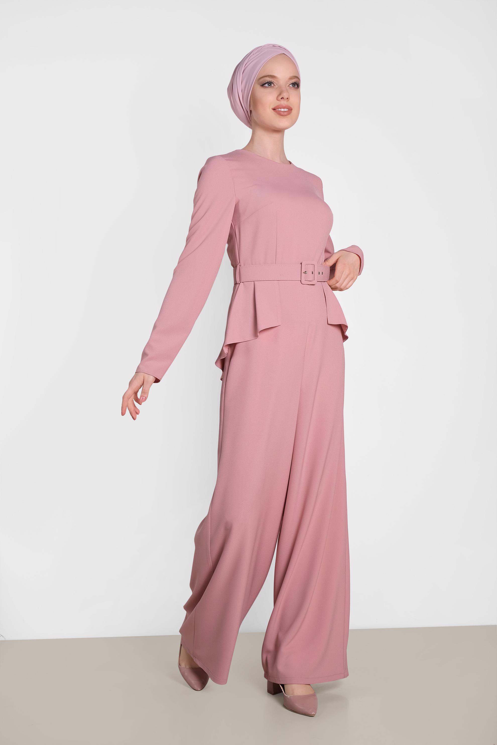 Tesettür giyim PUDRA KEMER DETAYLI TULUM 4480 