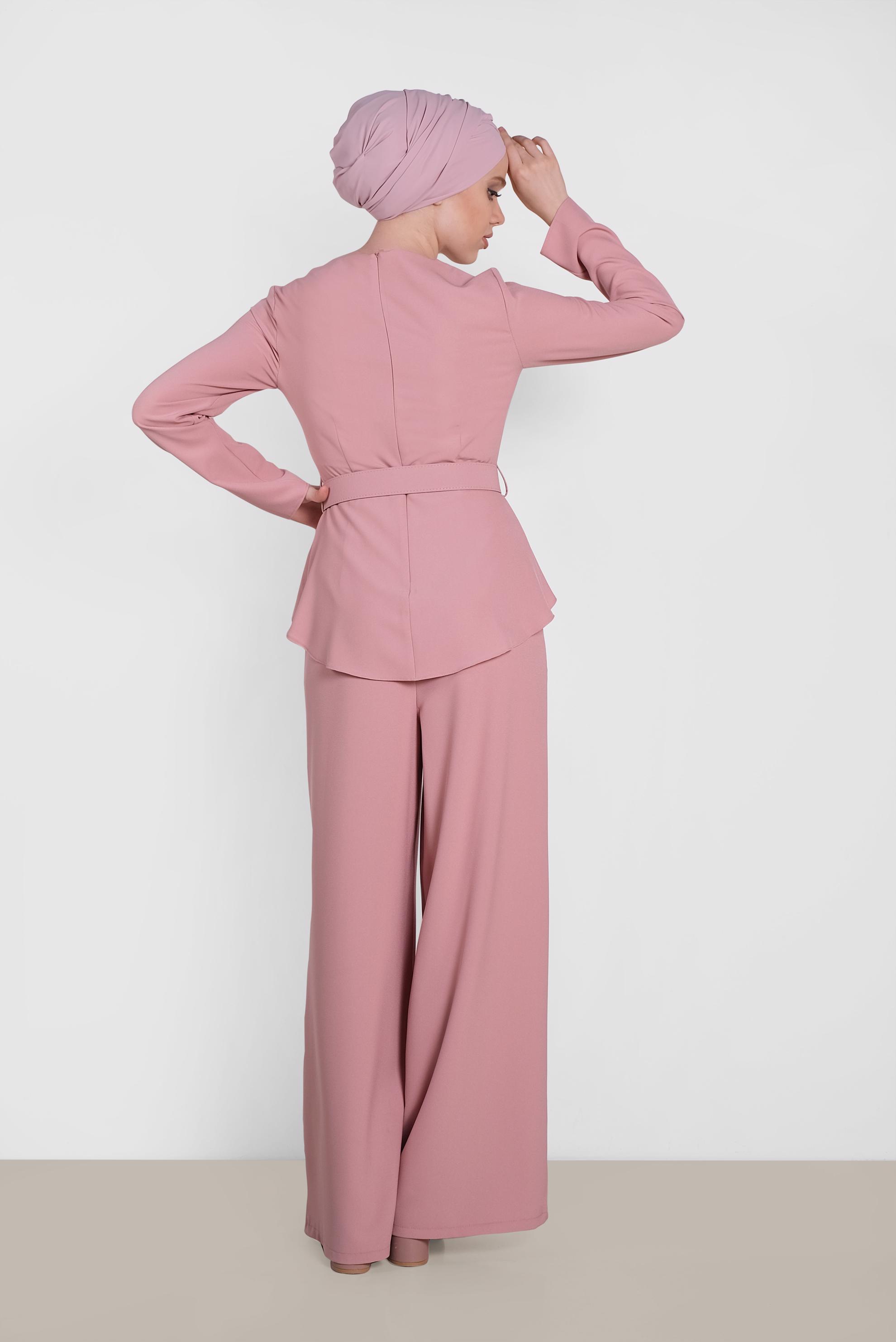 Tesettür giyim PUDRA KEMER DETAYLI TULUM 4480 