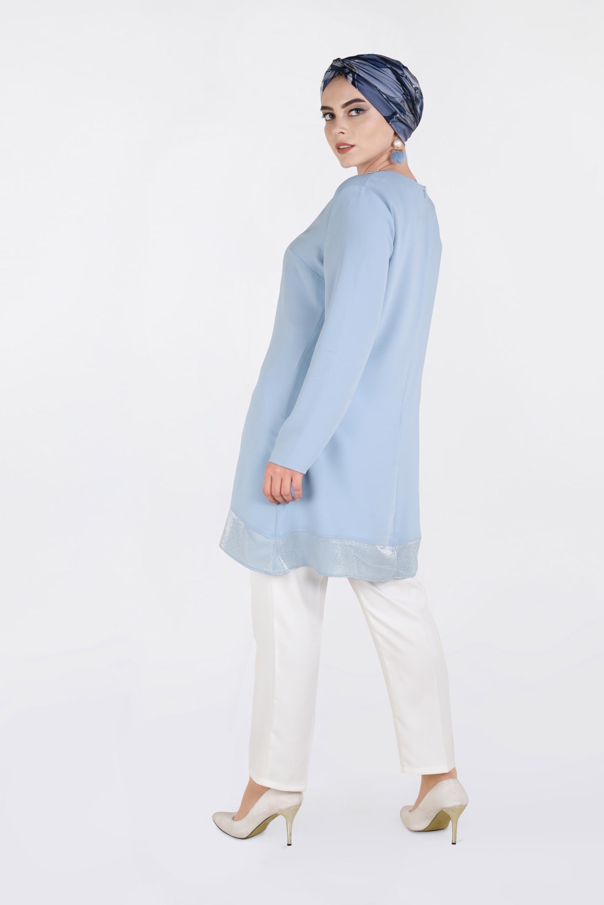Tesettür giyim MAVİ İNCİ DETAYLI TUNİK 2822 