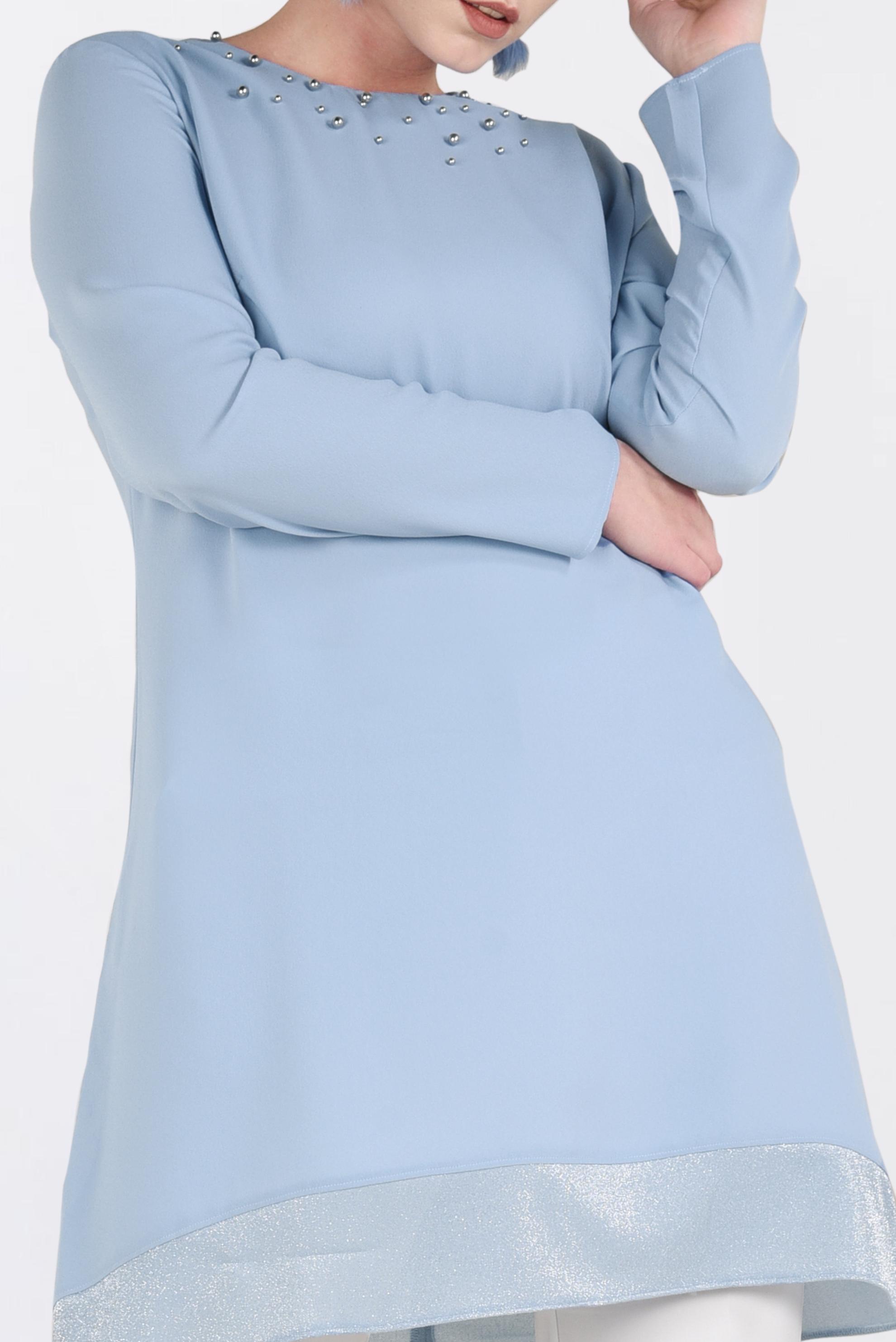 Tesettür giyim MAVİ İNCİ DETAYLI TUNİK 2822 