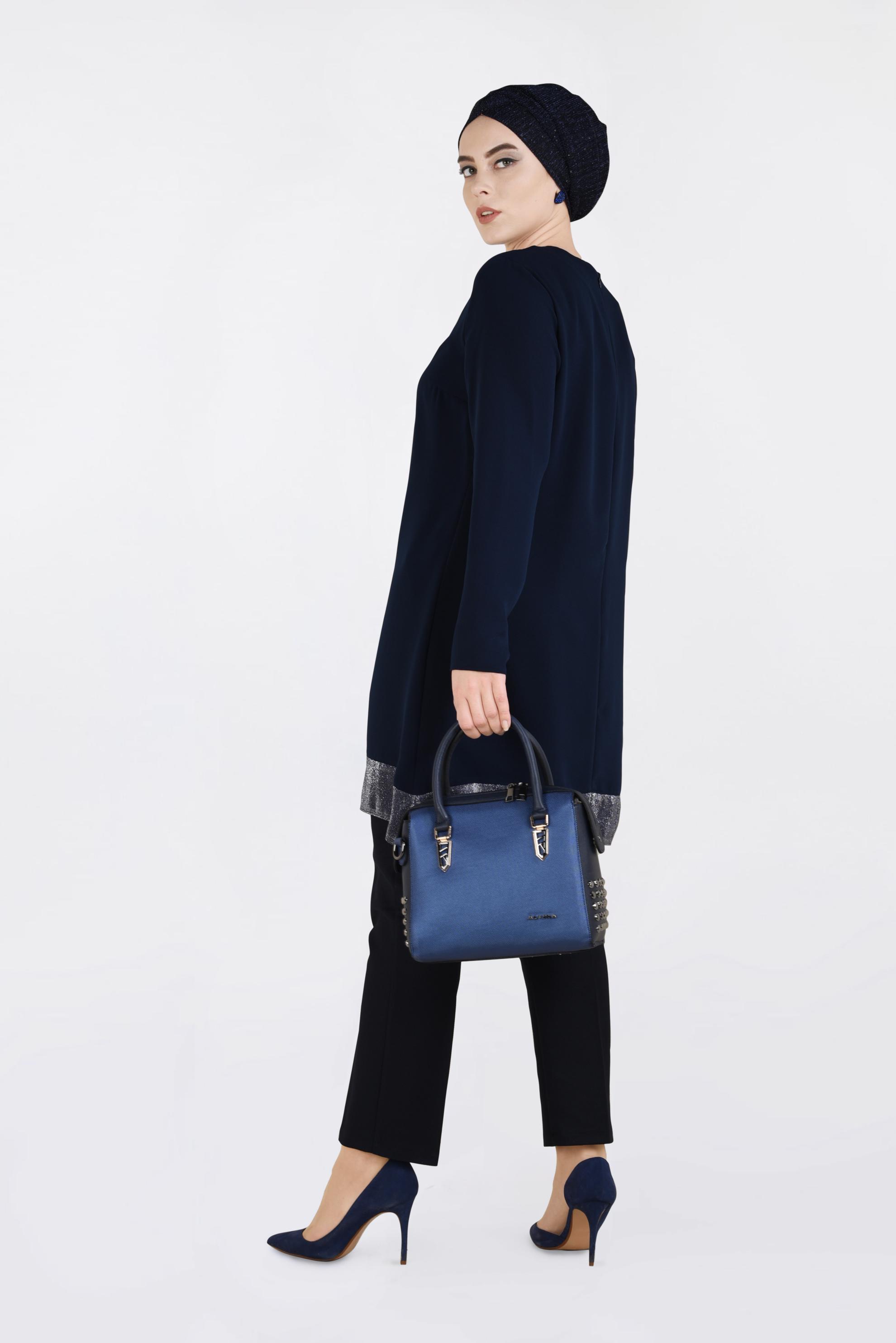 Tesettür giyim LACİVERT İNCİ DETAYLI TUNİK 2822 