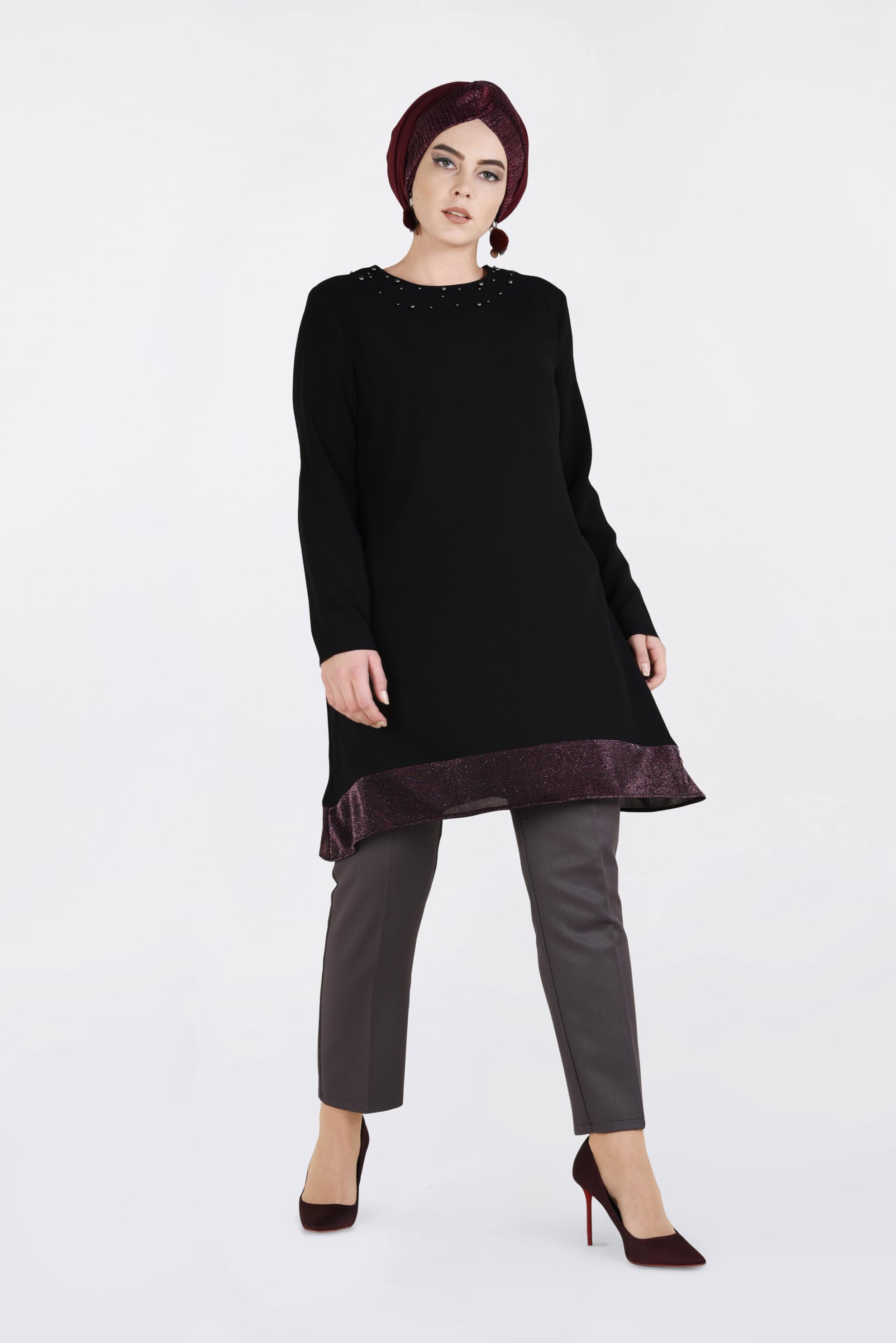 Tesettür giyim SİYAH İNCİ DETAYLI TUNİK 2822 