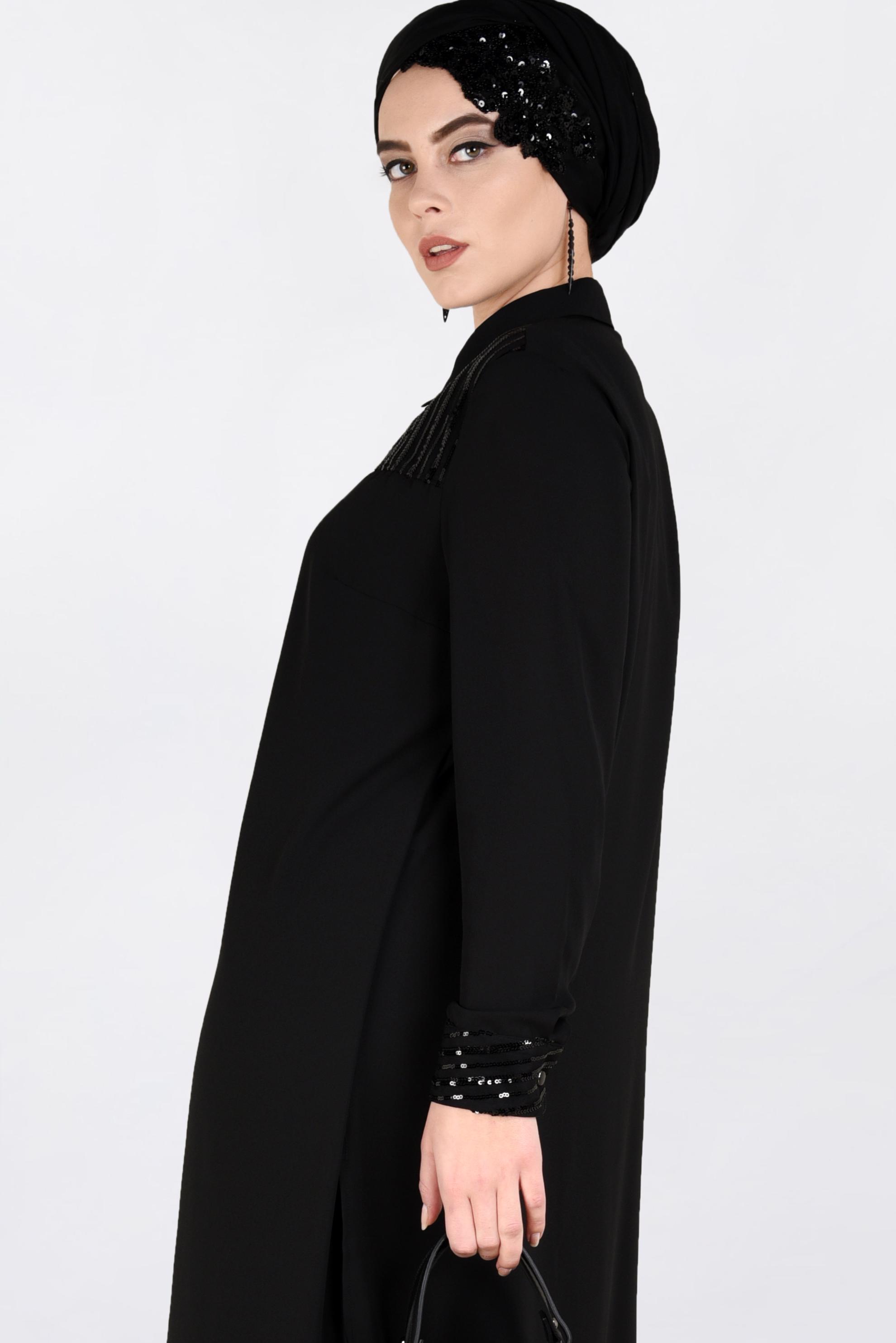 Tesettür giyim SİYAH PUL PAYET İŞLEMELİ TUNİK 2825 