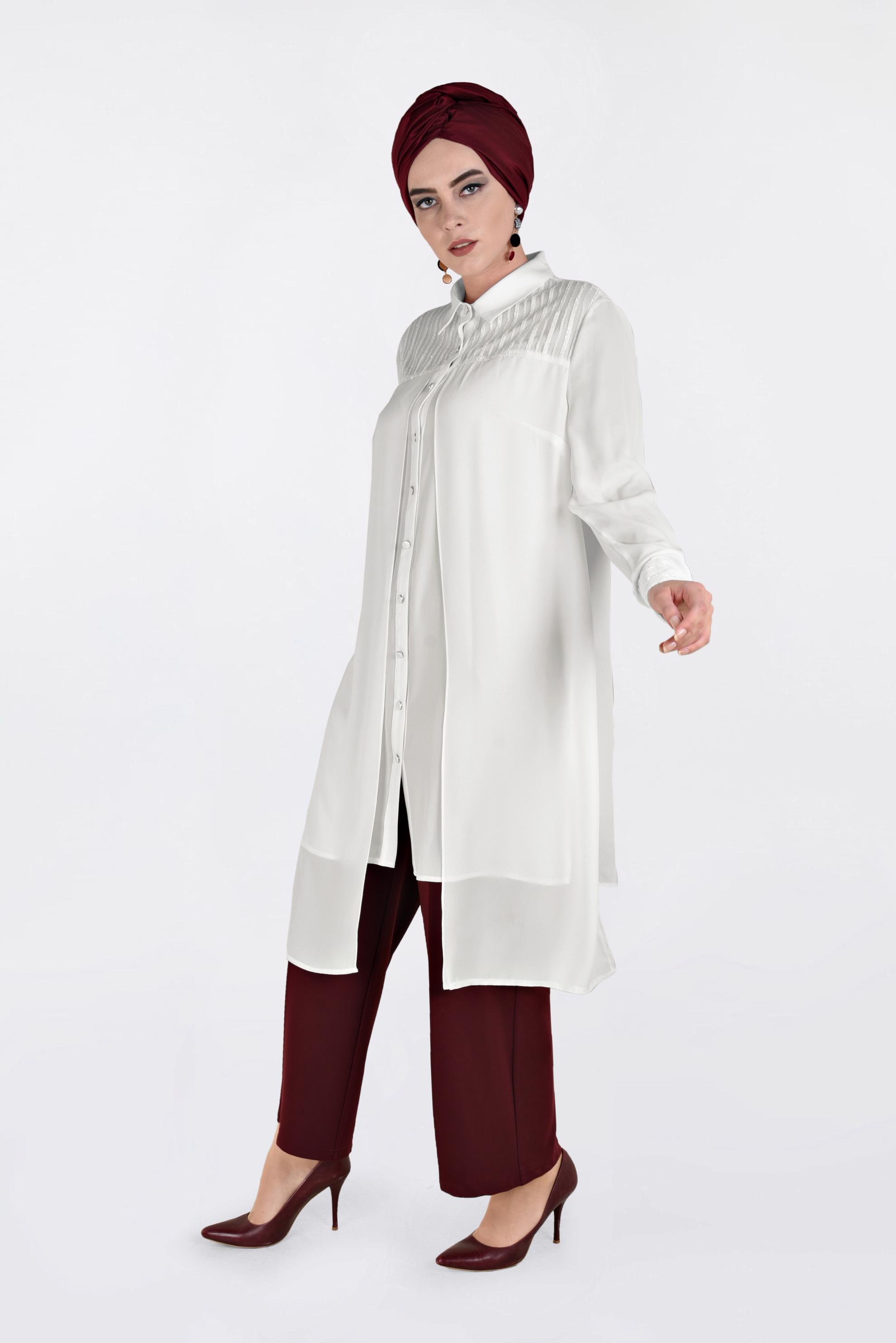 Tesettür giyim BEYAZ PUL PAYET İŞLEMELİ TUNİK 2825 