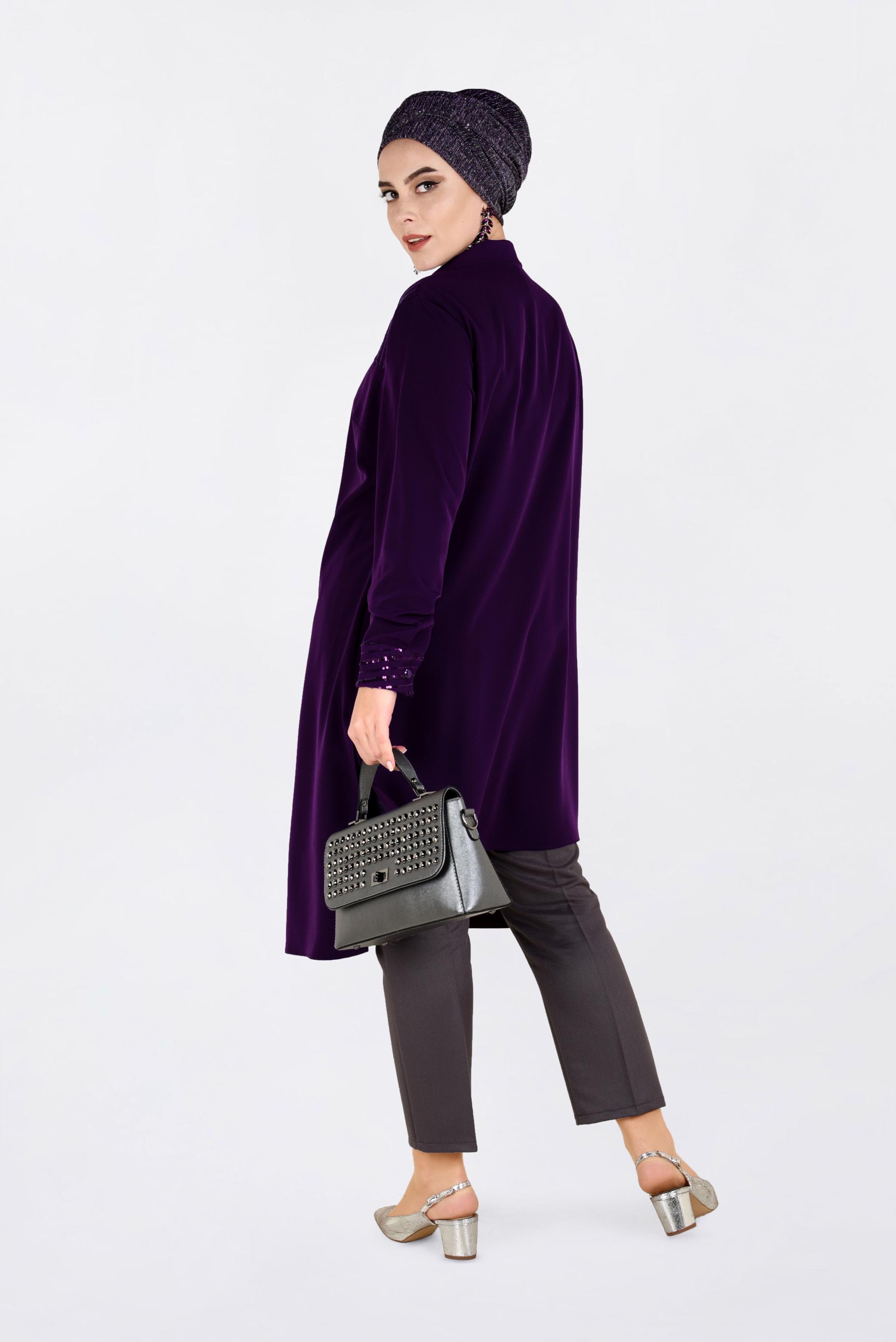 Tesettür giyim MOR PUL PAYET İŞLEMELİ TUNİK 2825 
