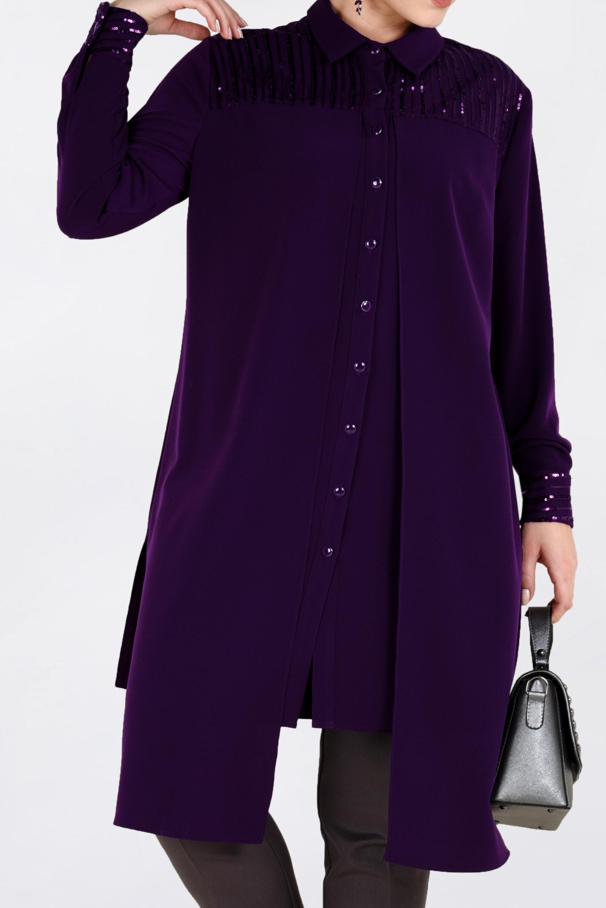 Tesettür giyim MOR PUL PAYET İŞLEMELİ TUNİK 2825 