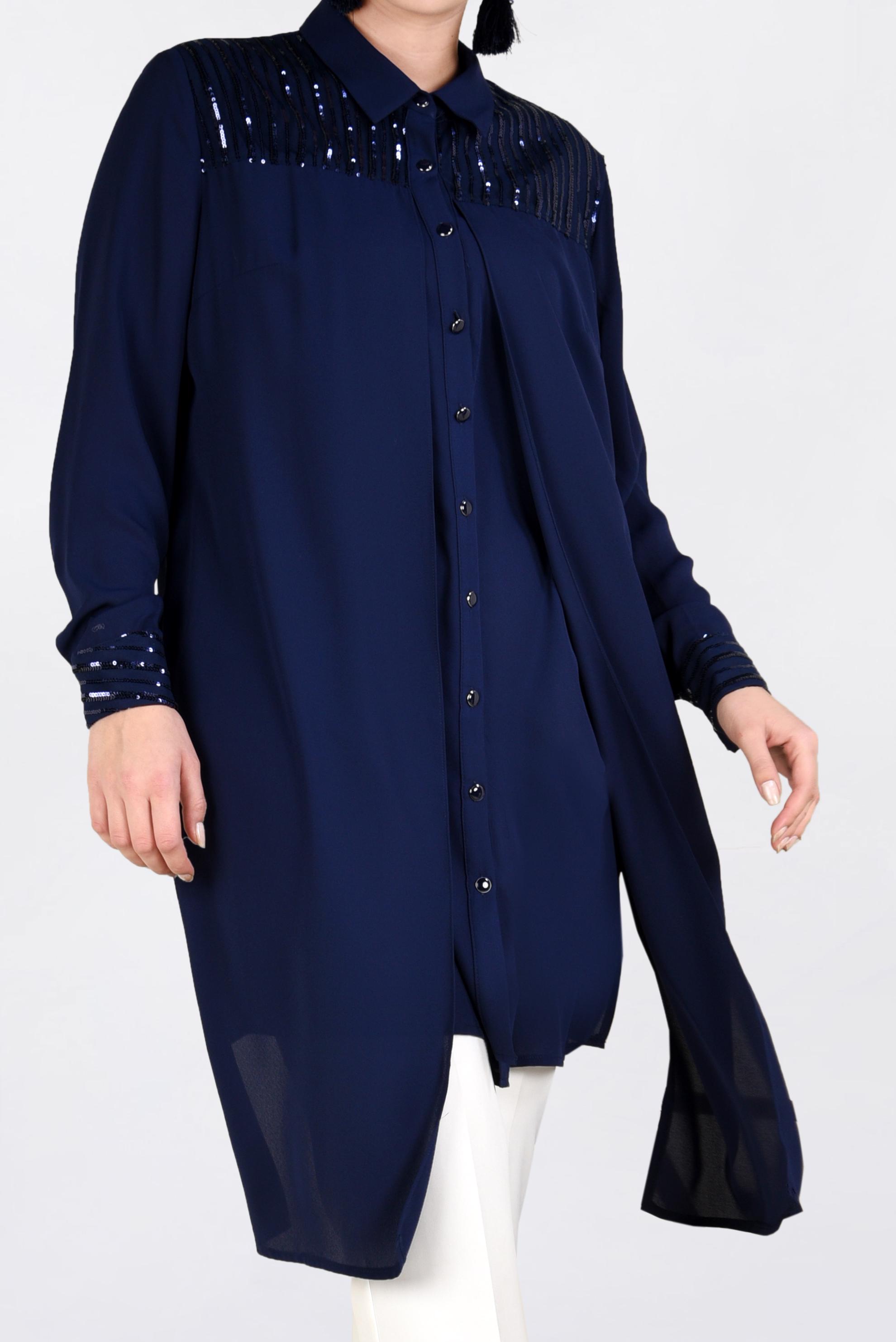 Tesettür giyim LACİVERT PUL PAYET İŞLEMELİ TUNİK 2825 