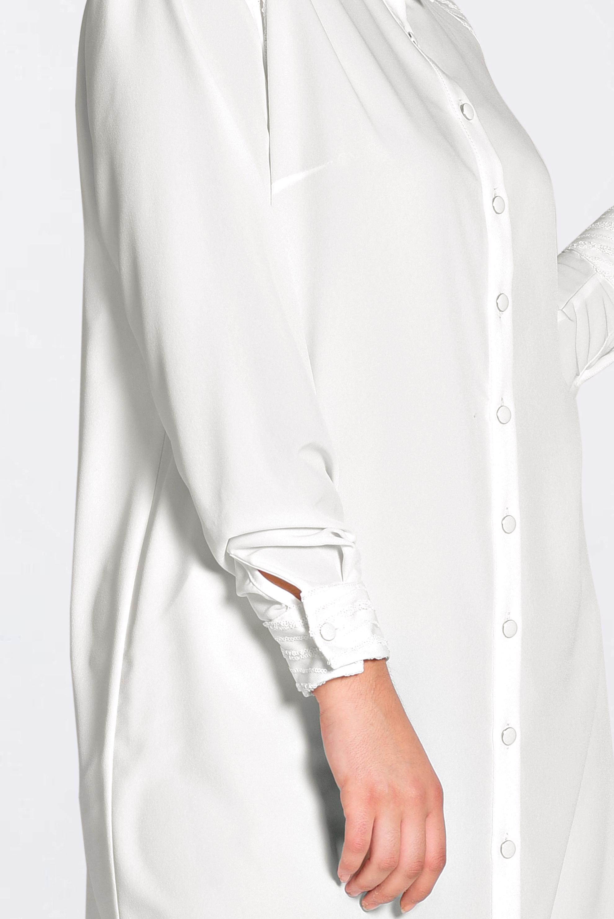 Tesettür giyim BEYAZ PUL PAYET DETAYLI DÜĞMELİ TUNİK 2826 