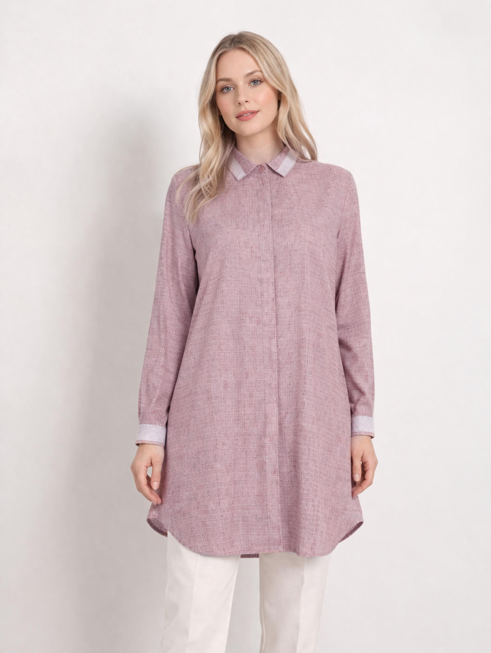 Tesettür giyim BORDO MANŞET VE YAKASI PUL DETAYLI GİZLİ DÜĞMELİ TUNİK 2886 