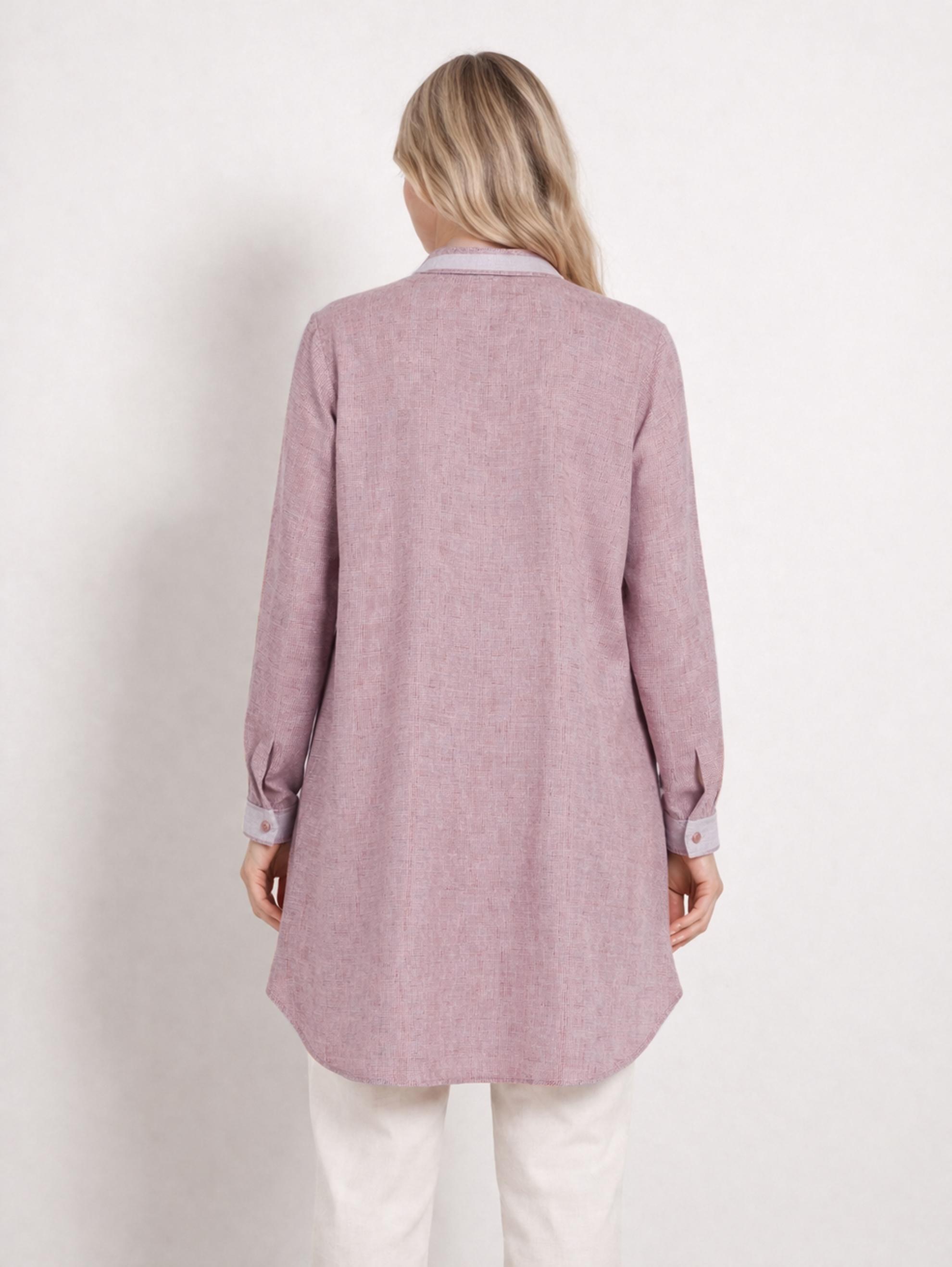 Tesettür giyim BORDO MANŞET VE YAKASI PUL DETAYLI GİZLİ DÜĞMELİ TUNİK 2886 