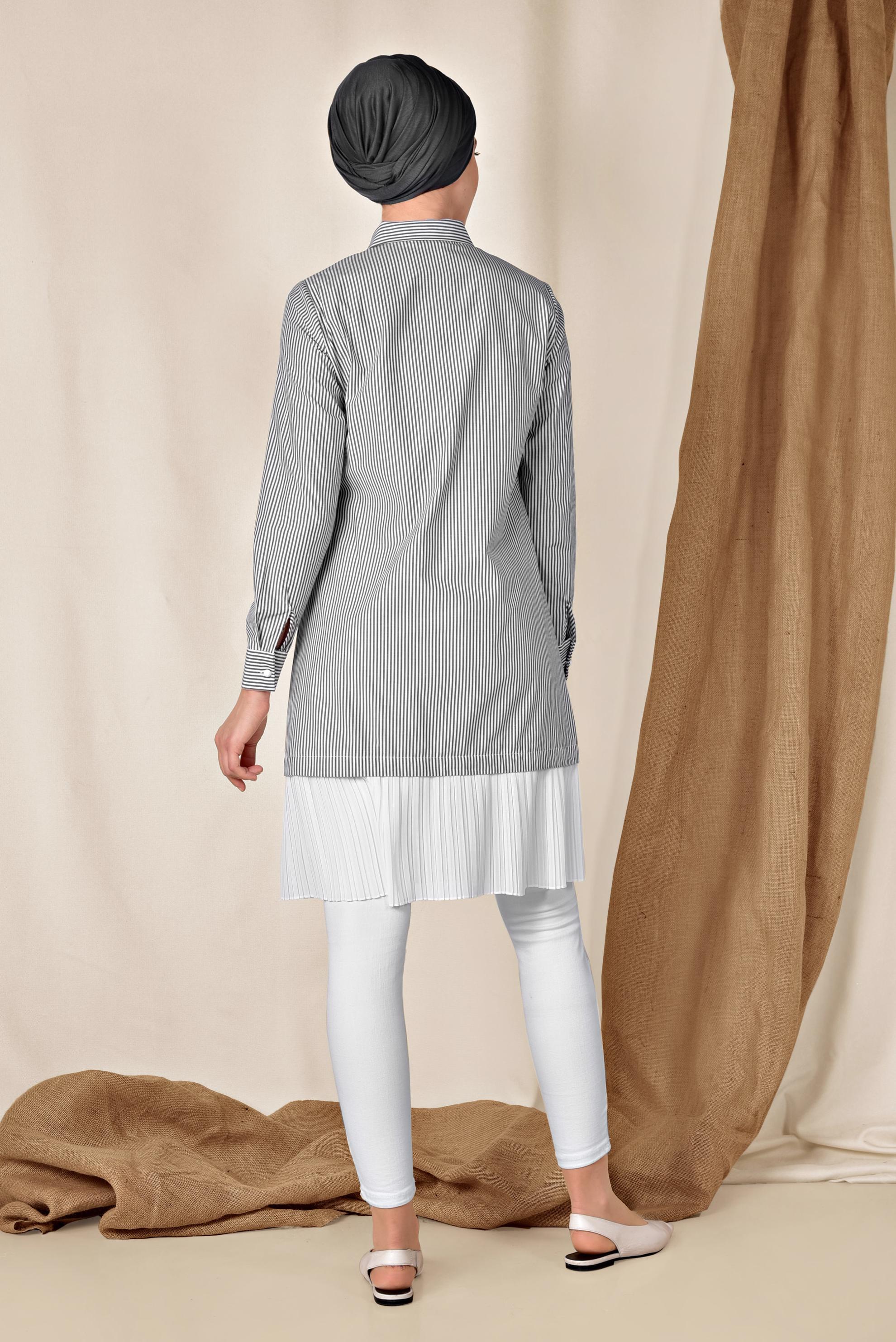 Tesettür giyim SİYAH ETEK UCU PİLELİ UZUN GÖMLEK 4005 