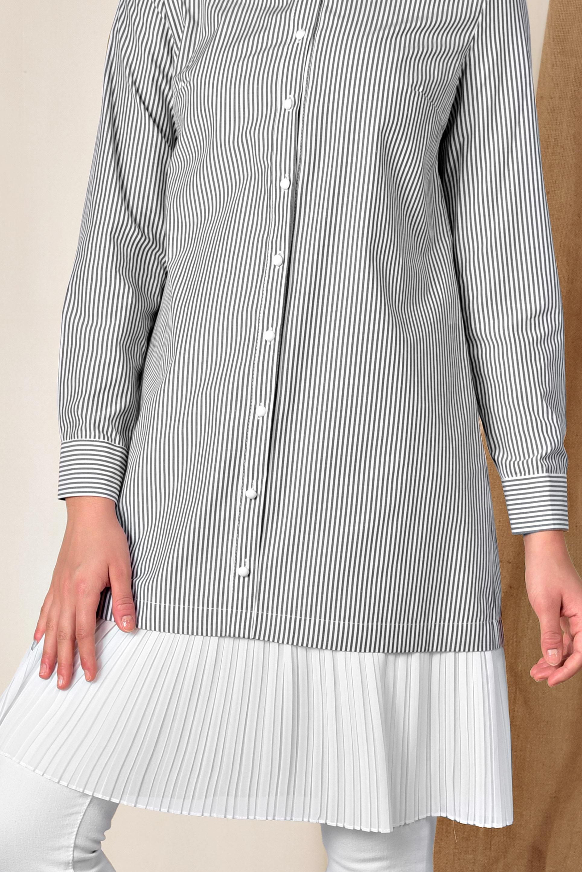 Tesettür giyim SİYAH ETEK UCU PİLELİ UZUN GÖMLEK 4005 