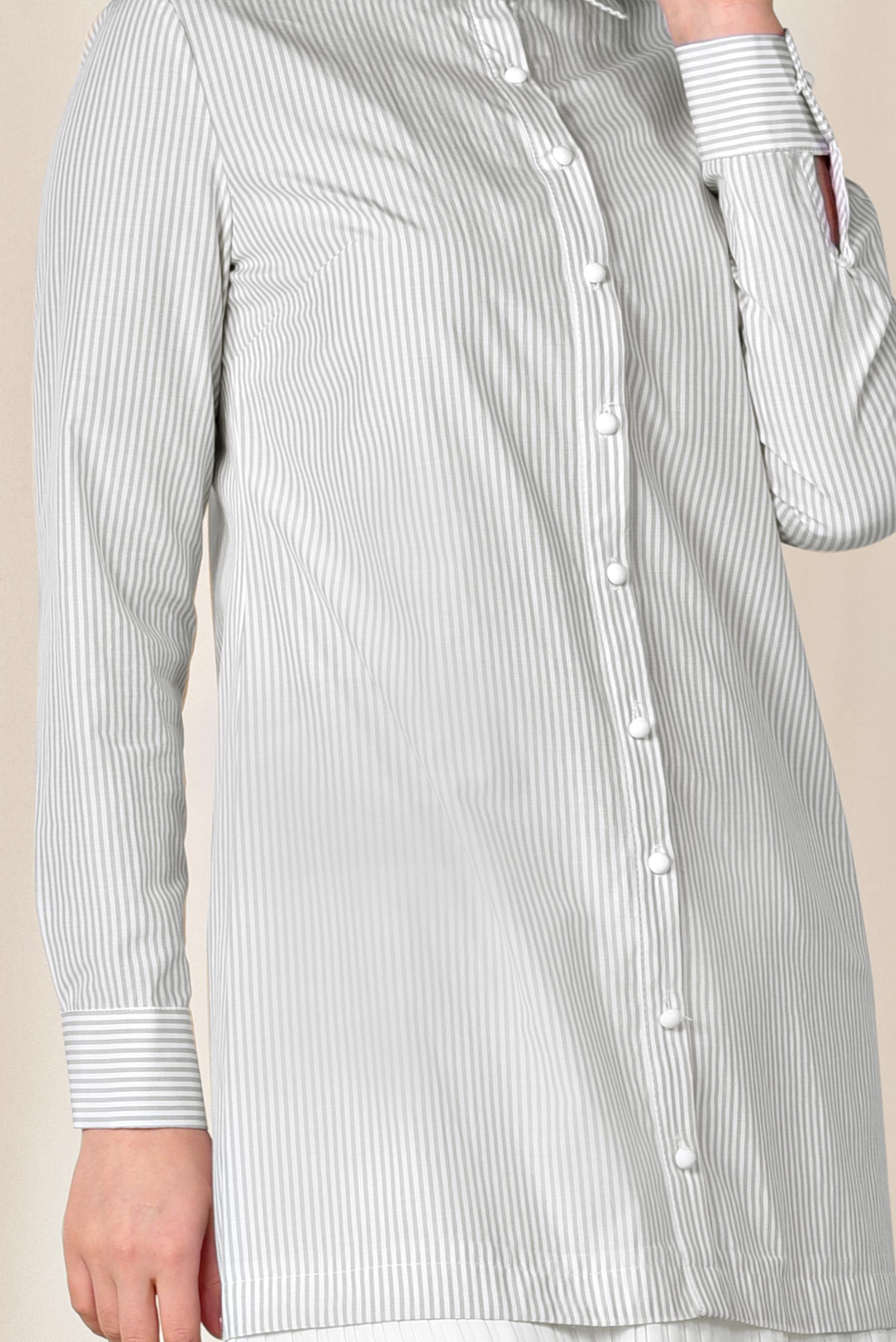 Tesettür giyim GRİ ETEK UCU PİLELİ UZUN GÖMLEK 4005 