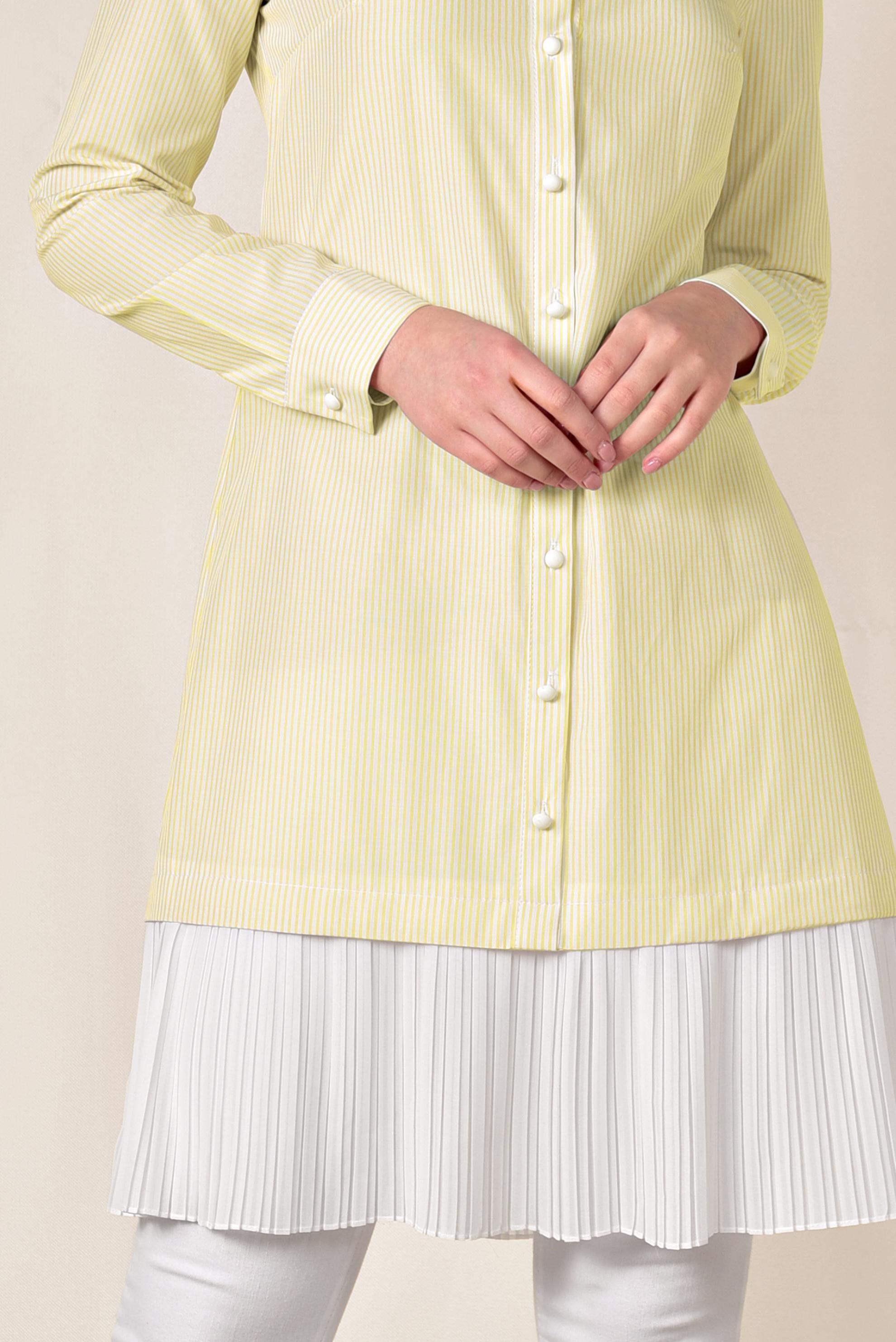 Tesettür giyim SARI ETEK UCU PİLELİ UZUN GÖMLEK 4005 