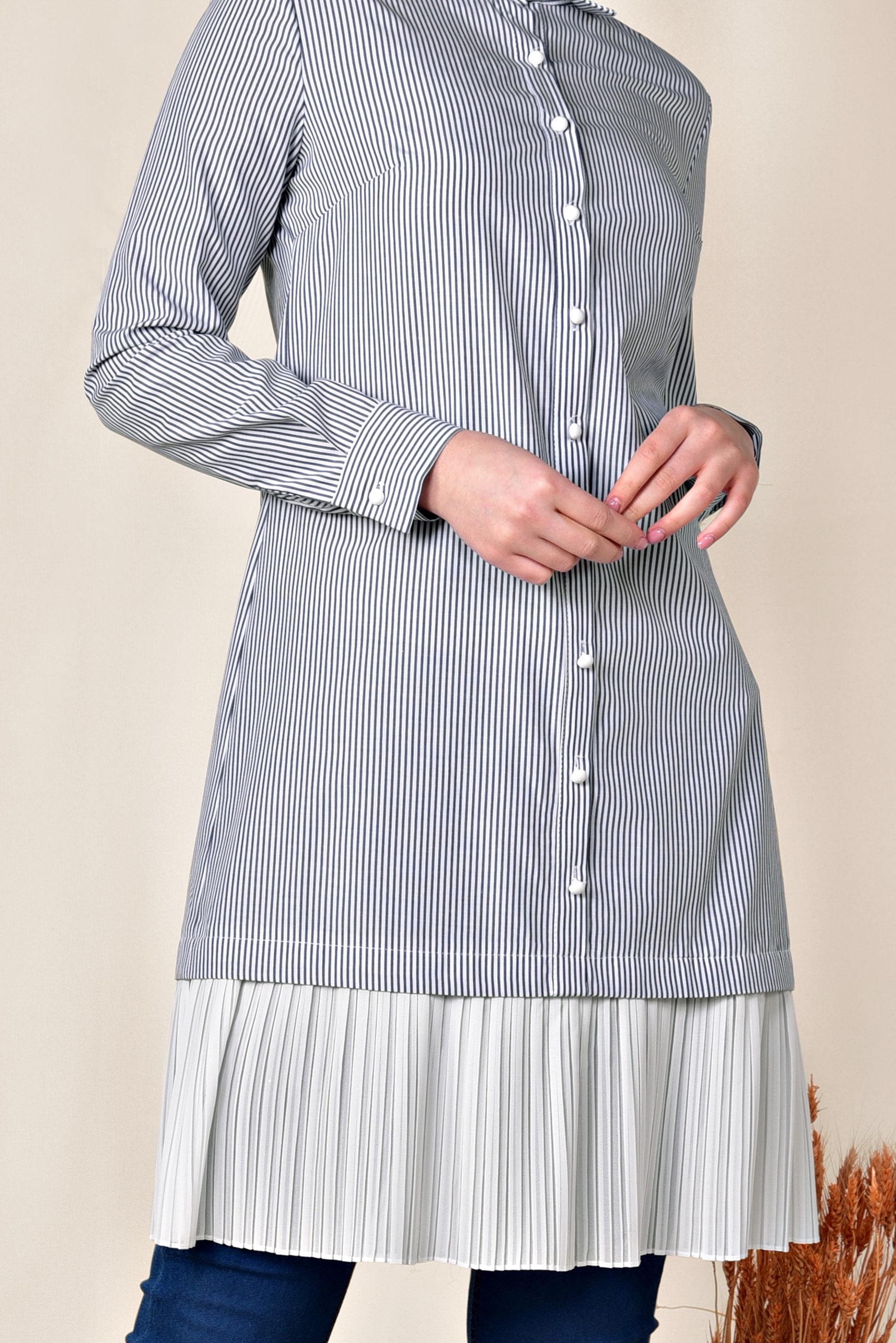 Tesettür giyim LACİVERT ETEK UCU PİLELİ UZUN GÖMLEK 4005 