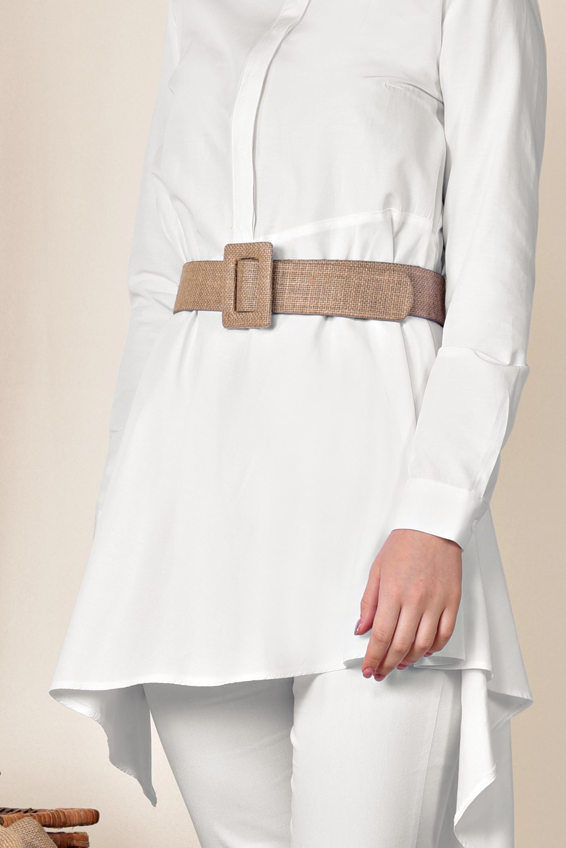 Tesettür giyim BEYAZ ASİMETRİK KESİM TUNİK 4008