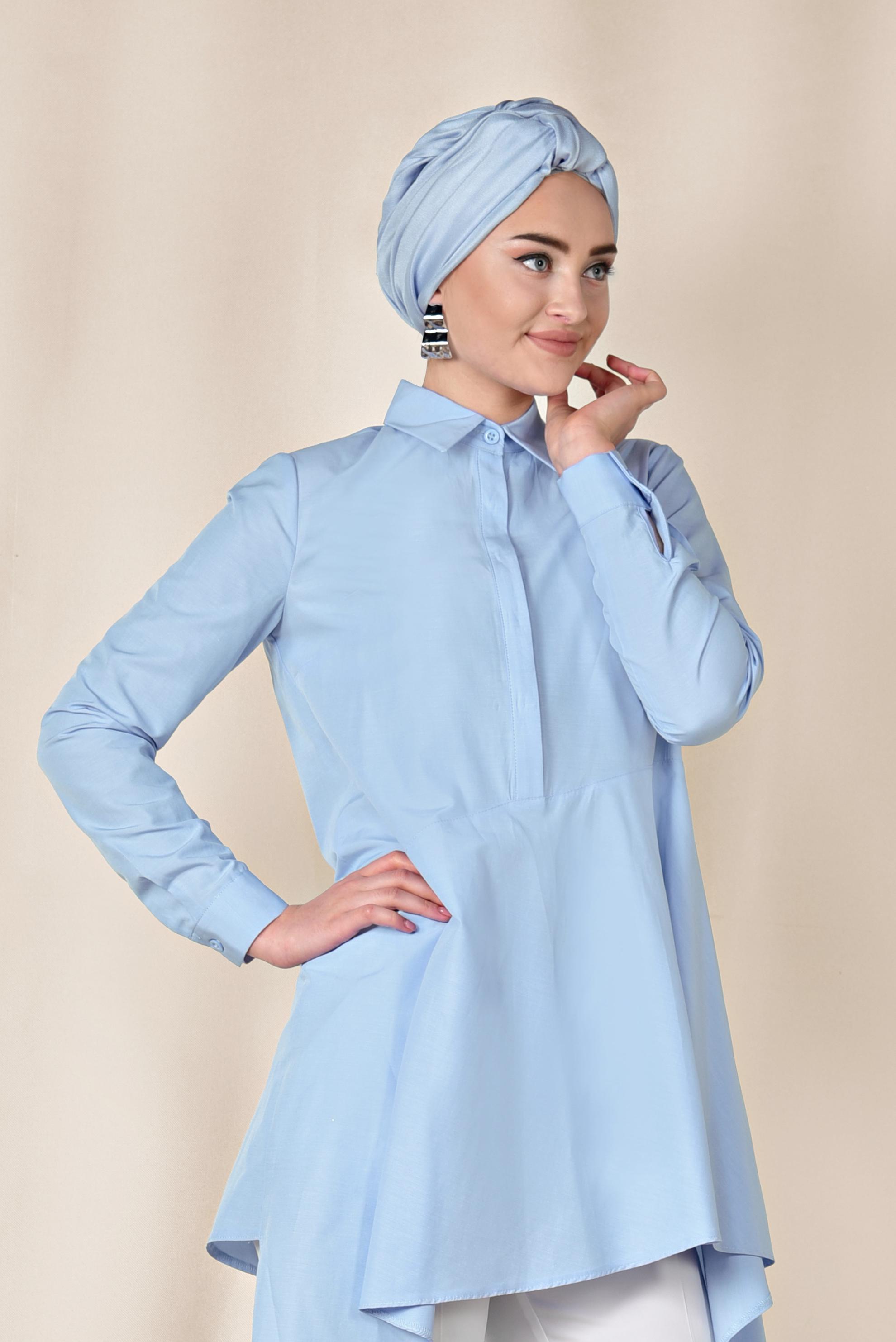 Tesettür giyim MAVİ ASİMETRİK KESİM TUNİK 4008