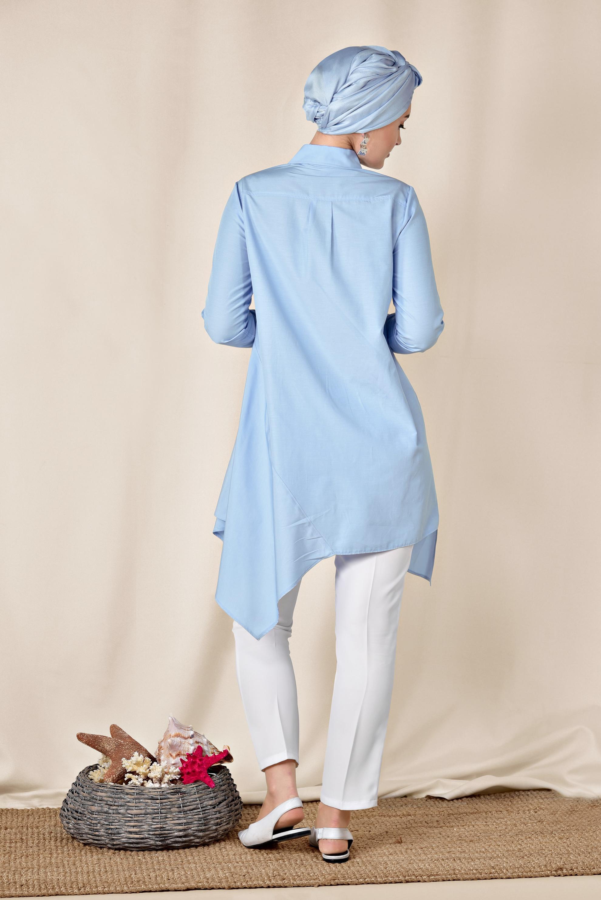 Tesettür giyim MAVİ ASİMETRİK KESİM TUNİK 4008