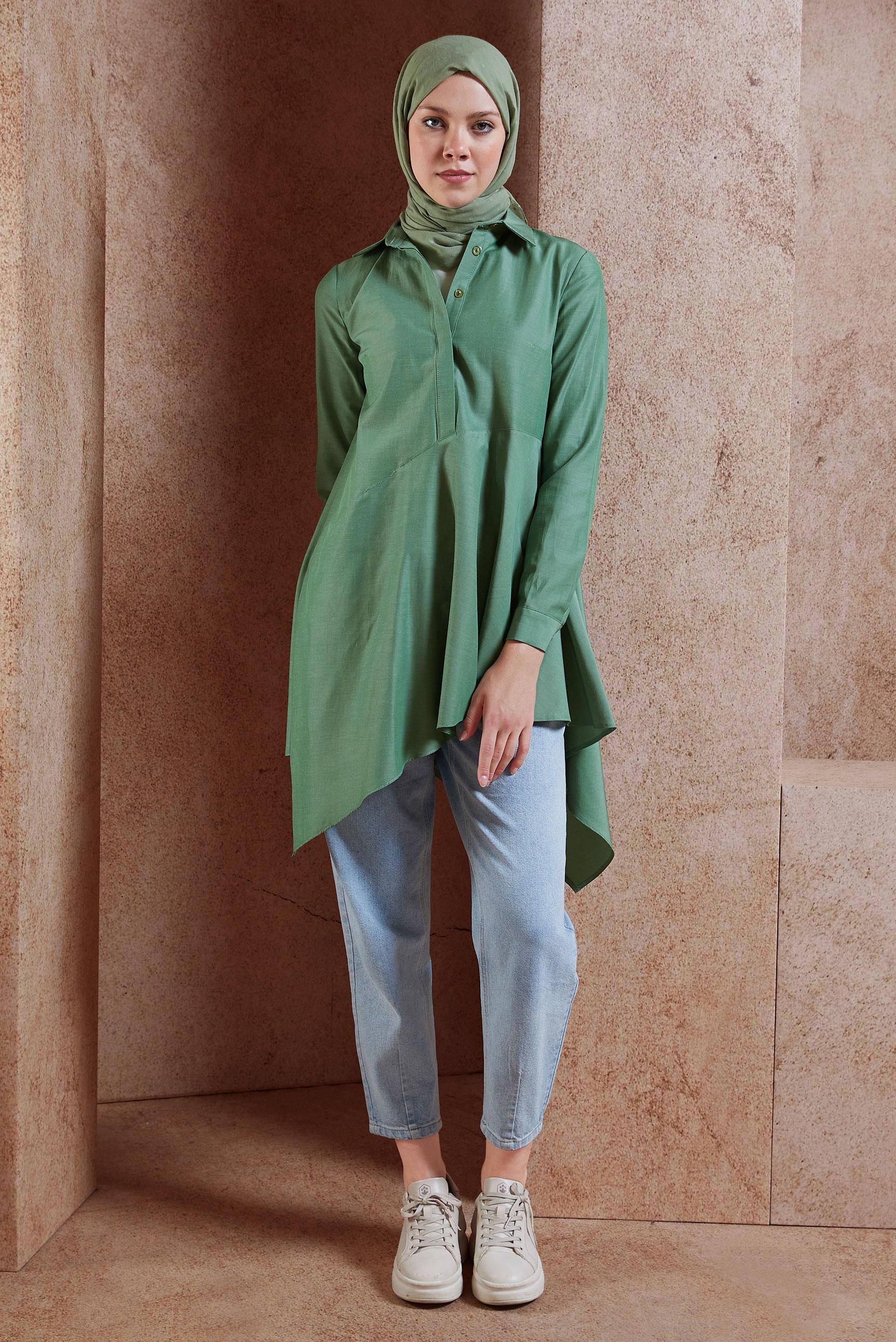 Hijab clothing GREEN ASYMMETRIC CUT TUNIC 4008