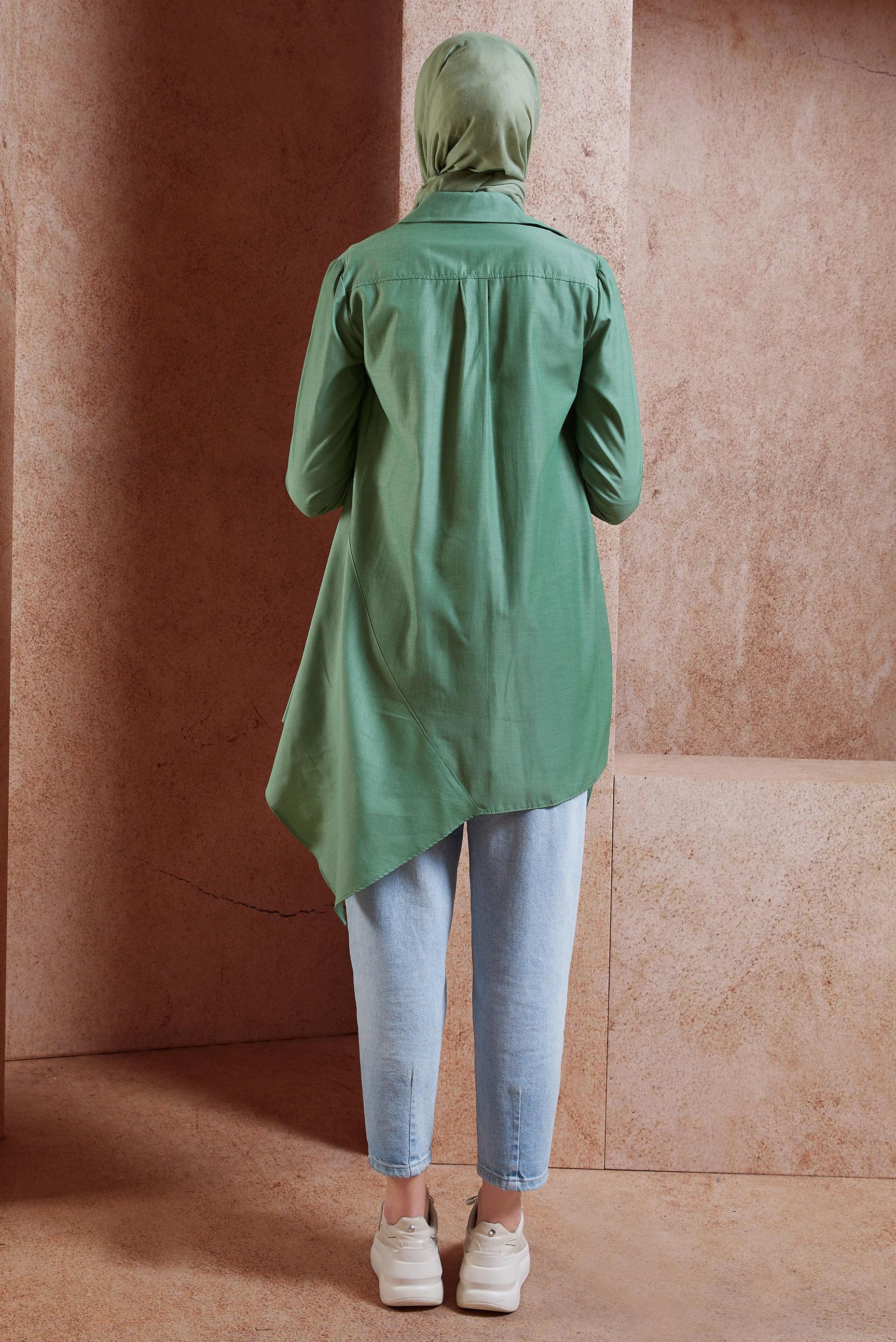 Hijab clothing GREEN ASYMMETRIC CUT TUNIC 4008