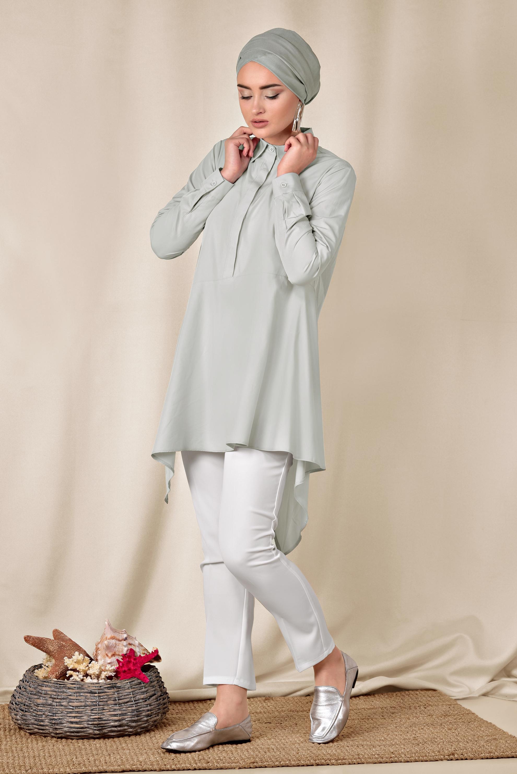 Tesettür giyim GRİ ASİMETRİK KESİM TUNİK 4008