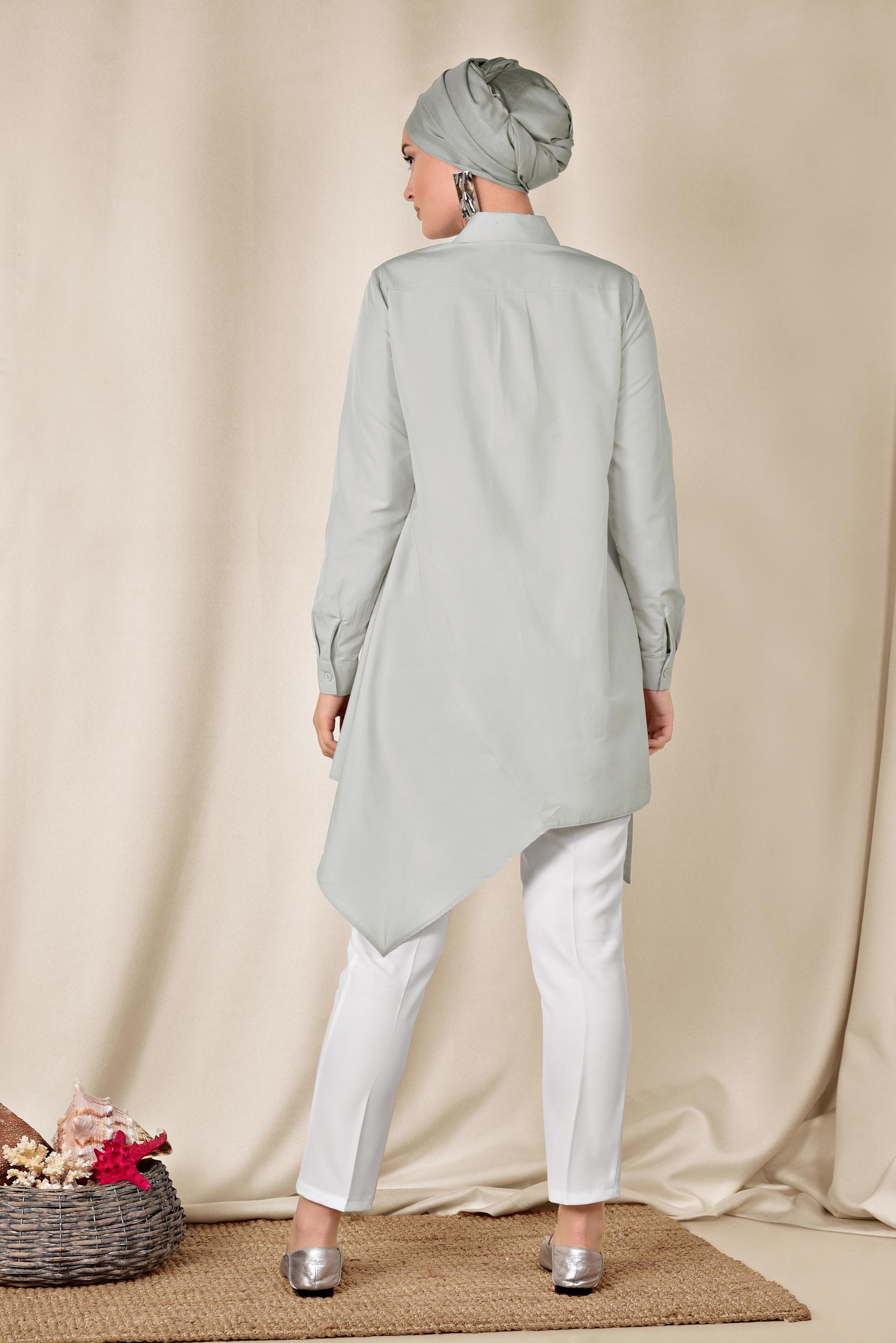 Tesettür giyim GRİ ASİMETRİK KESİM TUNİK 4008