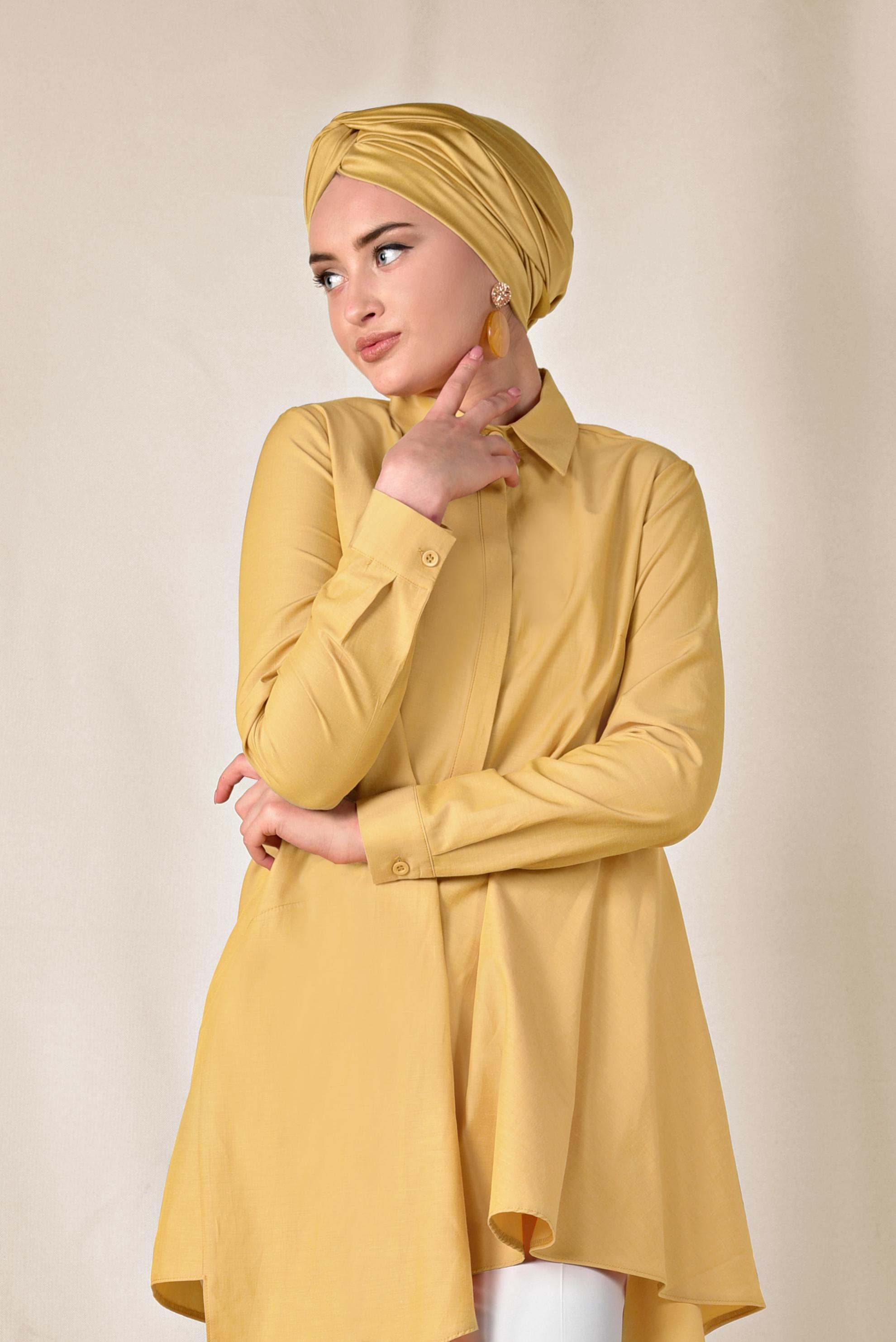 Tesettür giyim SARI ASİMETRİK KESİM TUNİK 4008