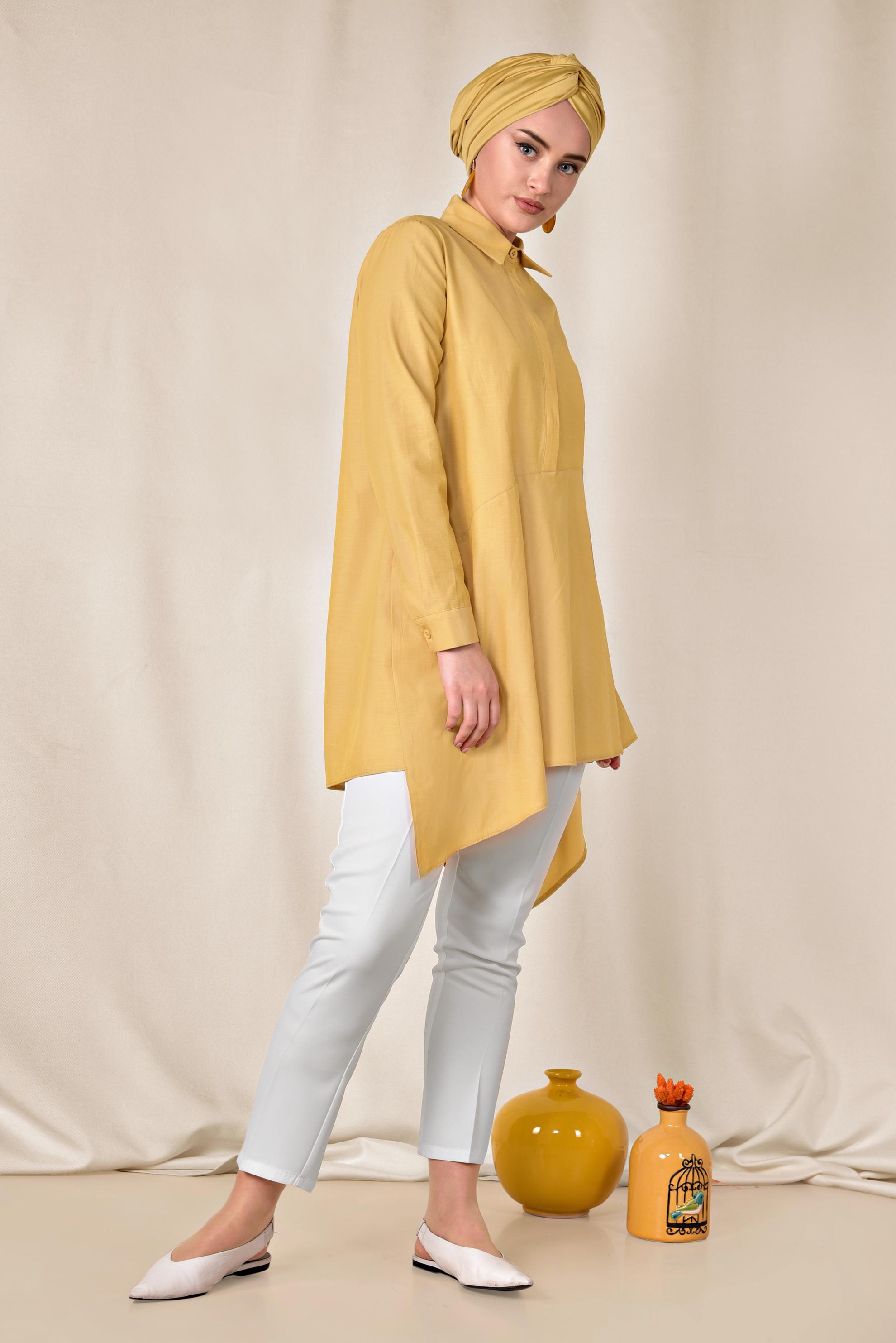 Tesettür giyim SARI ASİMETRİK KESİM TUNİK 4008