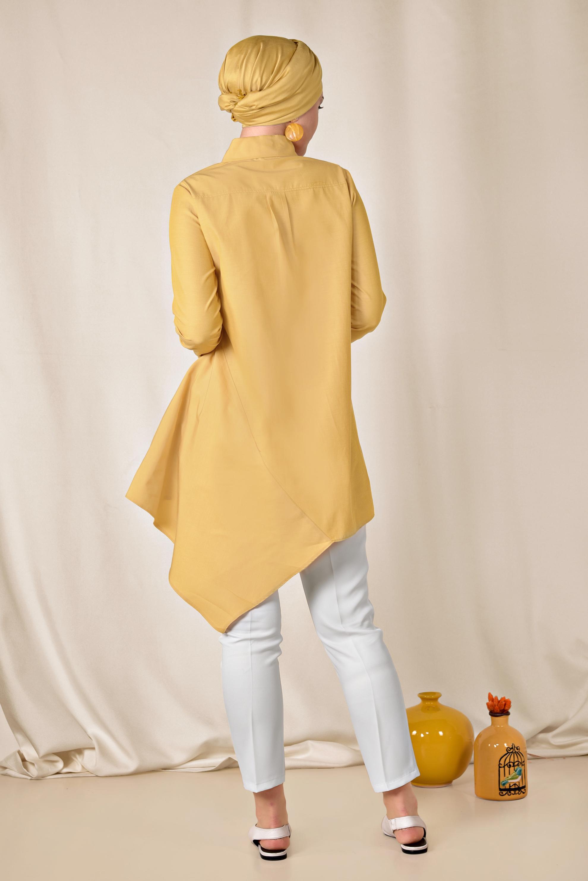 Tesettür giyim SARI ASİMETRİK KESİM TUNİK 4008