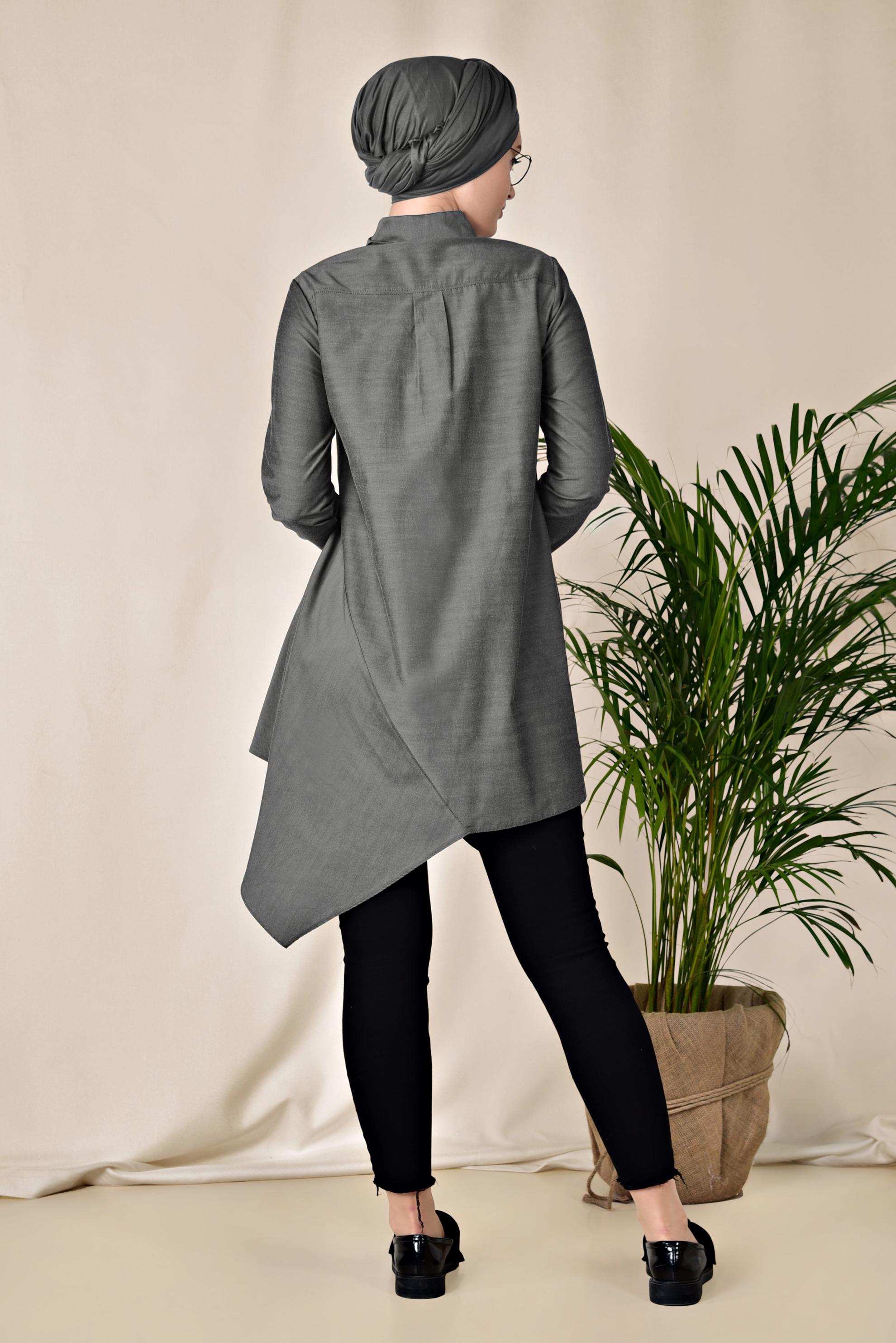 Tesettür giyim GRİ ASİMETRİK KESİM TUNİK 4008