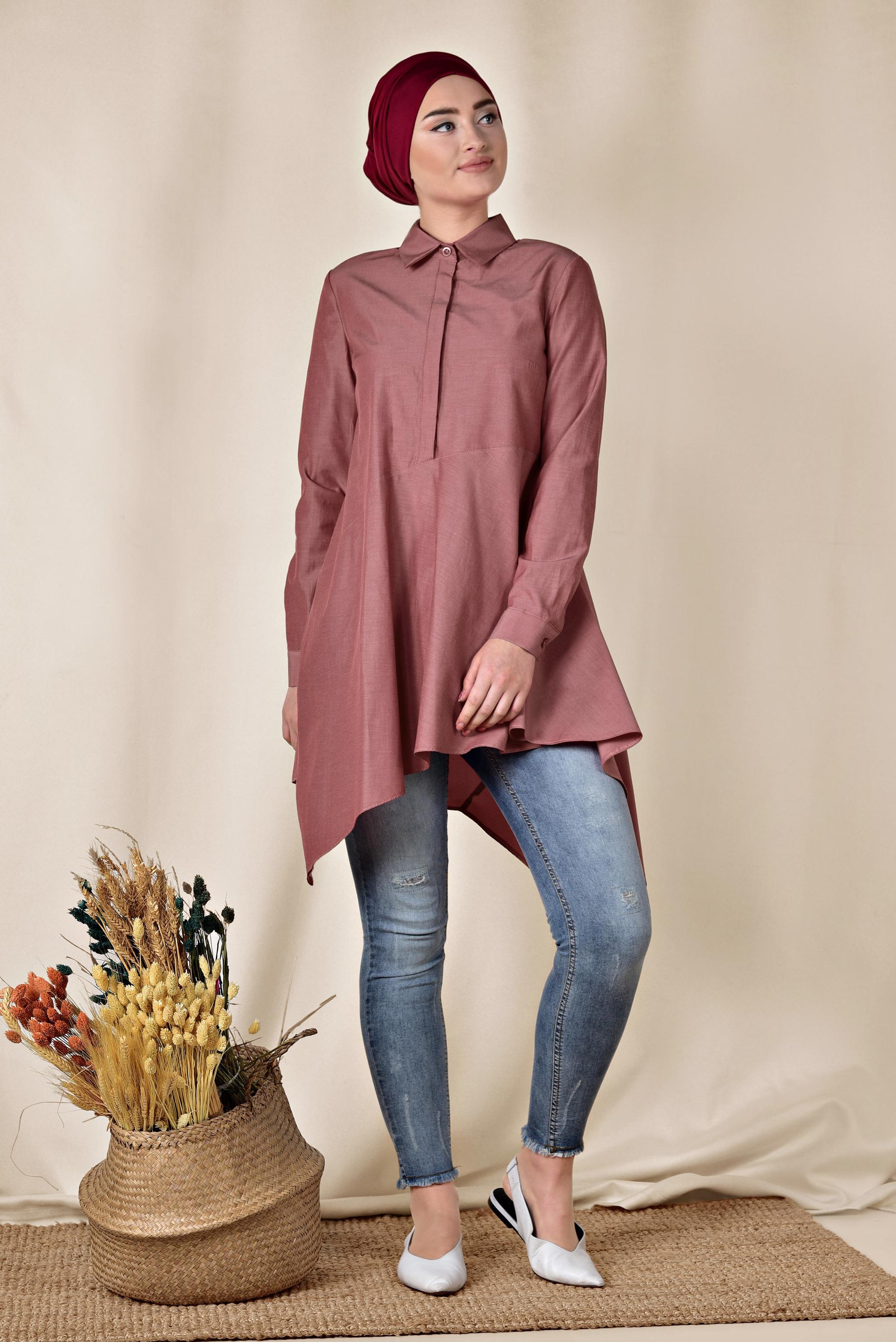 Tesettür giyim BORDO ASİMETRİK KESİM TUNİK 4008