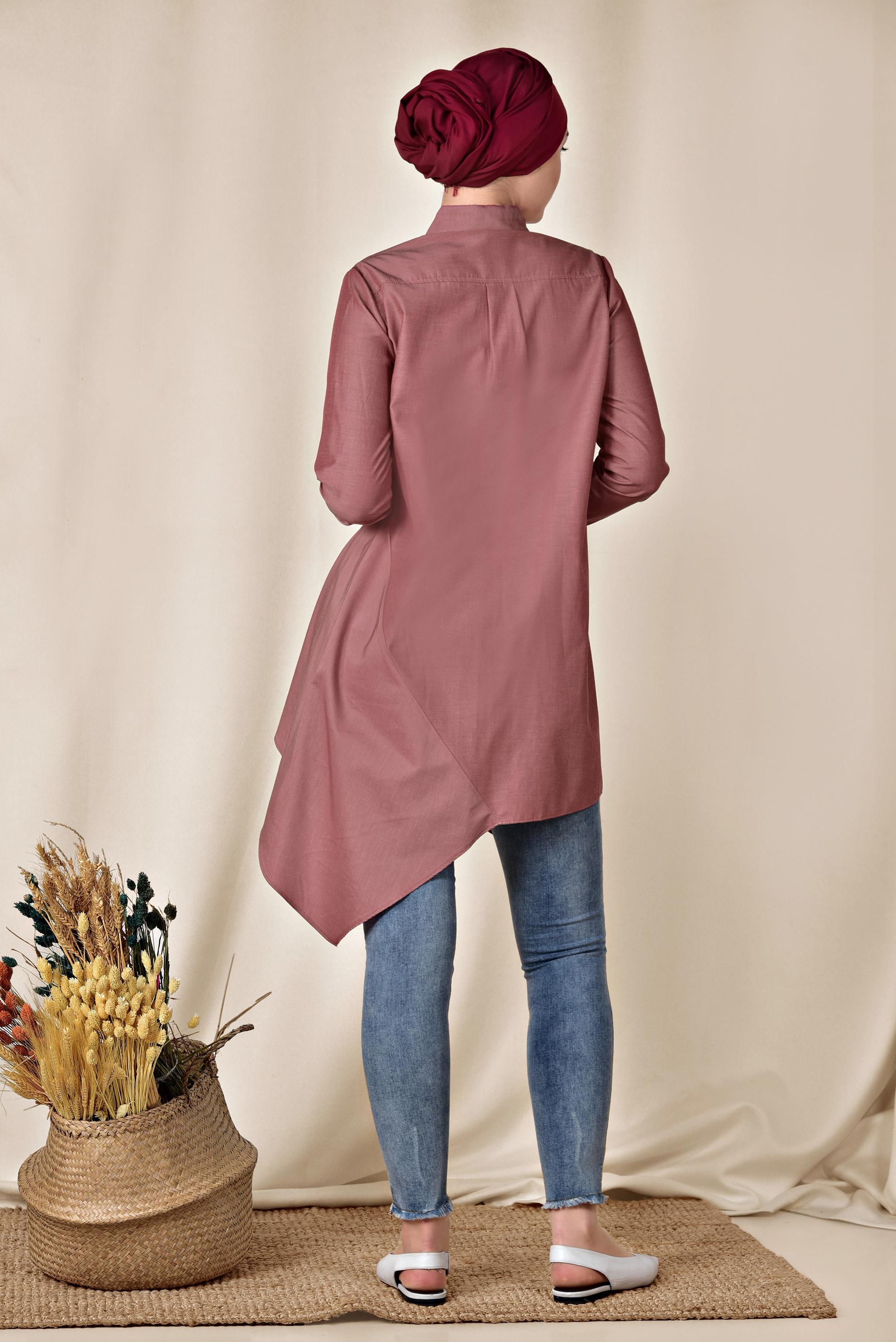 Tesettür giyim BORDO ASİMETRİK KESİM TUNİK 4008