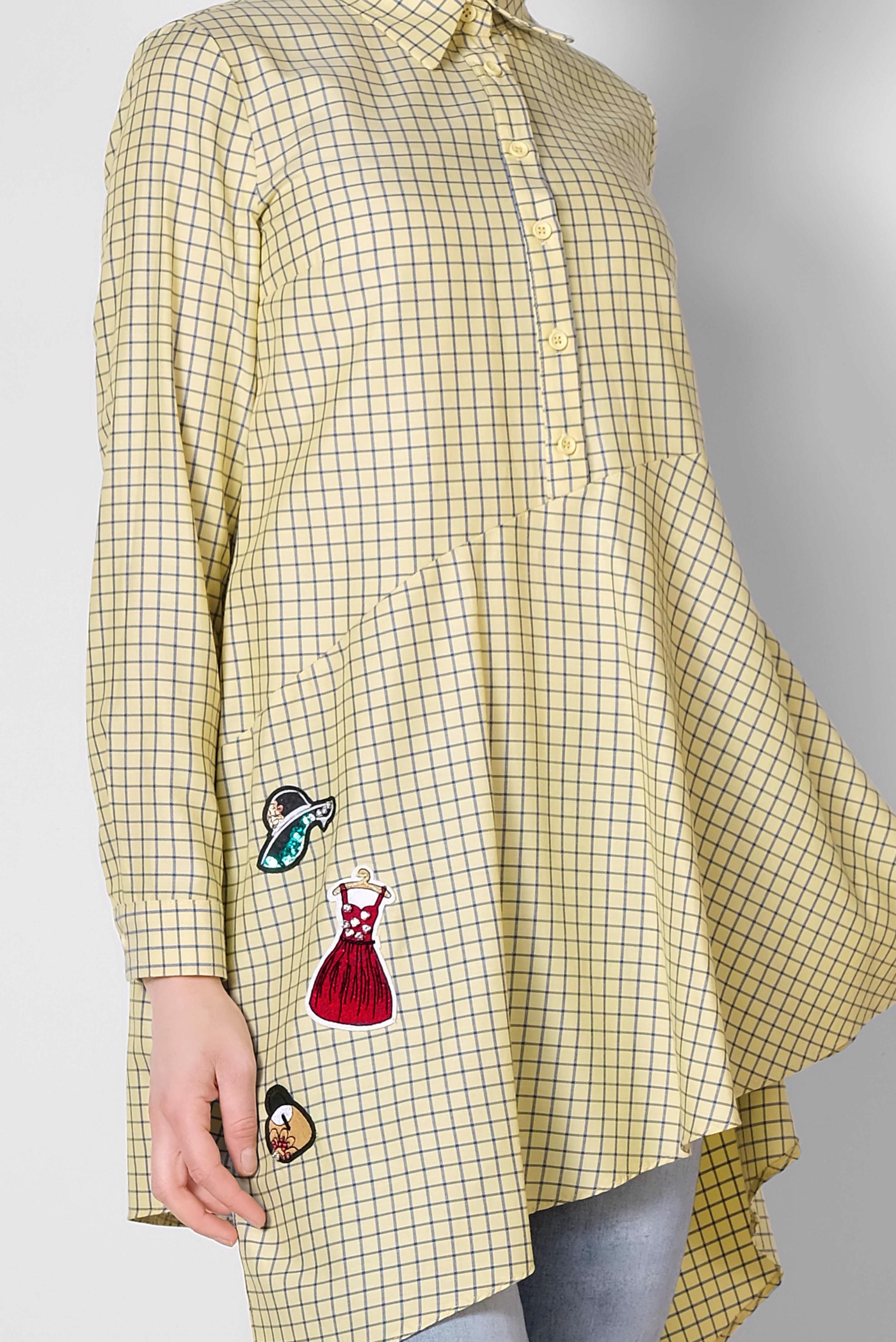 Tesettür giyim SARI ARMA DETAYLI KARELİ TUNİK 4011