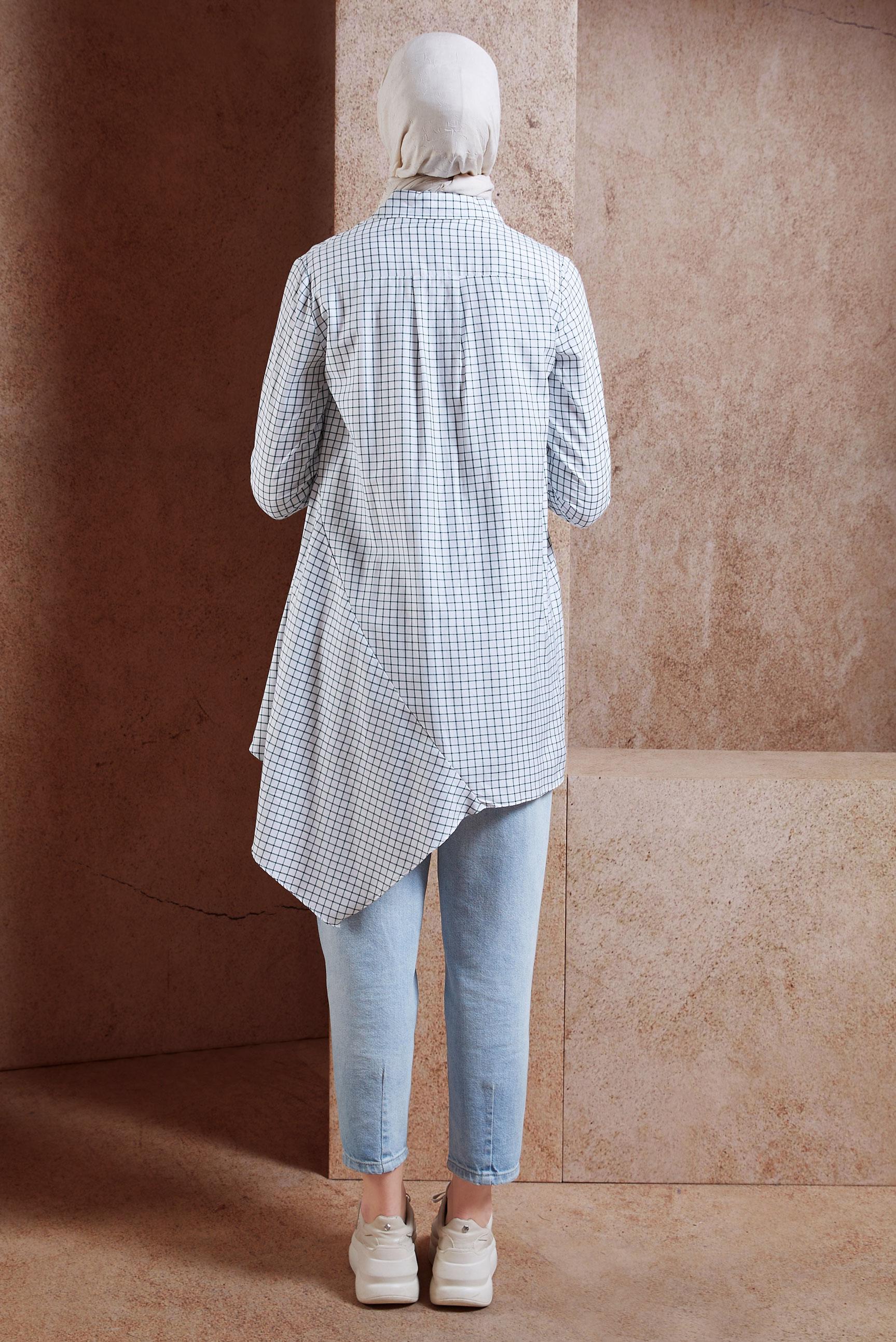 Hijab clothing ECRU CRESTED CHECKED TUNIC 4011