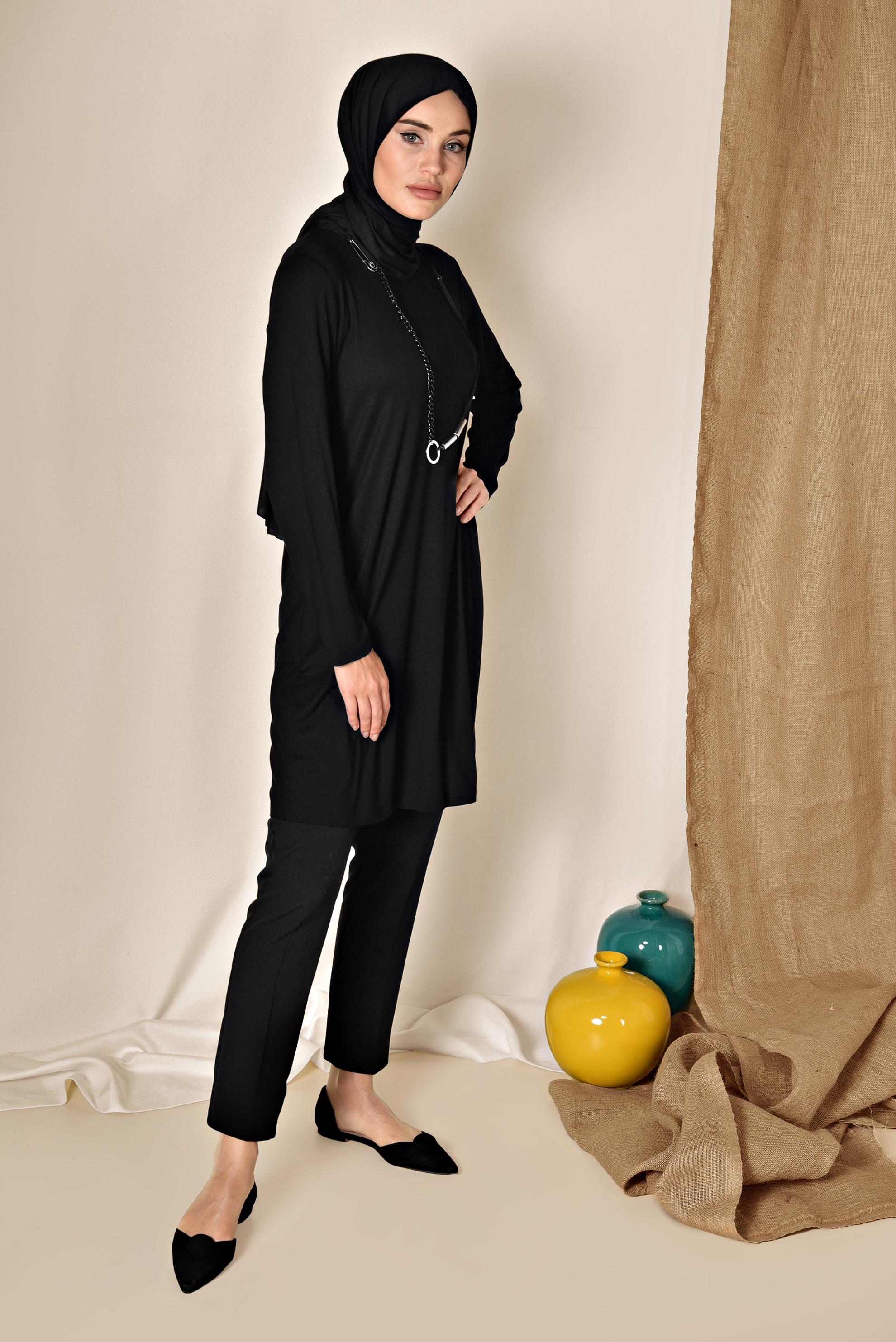 Tesettür giyim SİYAH YUVARLAK YAKA BASİC TUNİK 4037